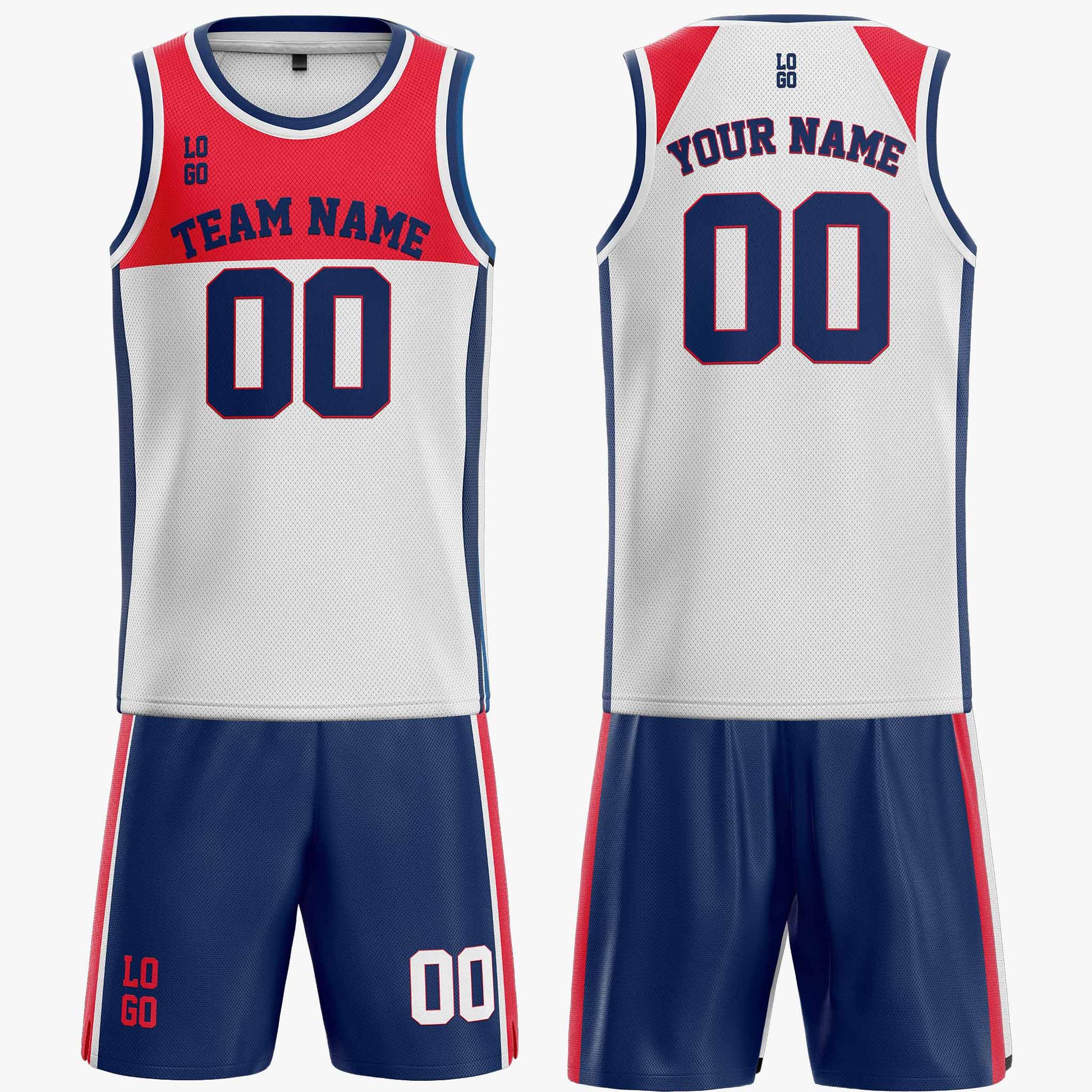 Custom Basketball Jersey White Persian Red and Navy - Design Your Own