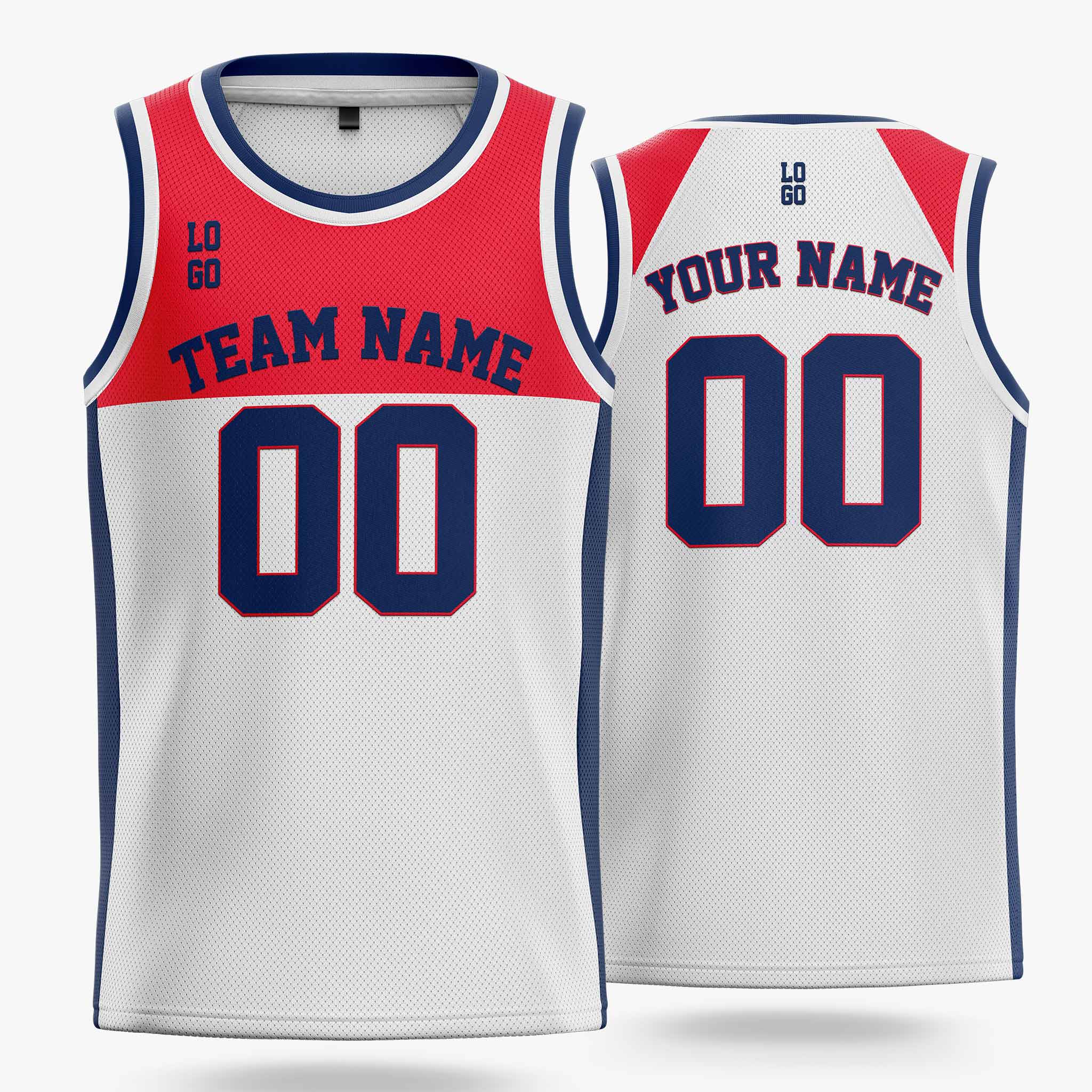 Custom Basketball Jersey White Persian Red and Navy - Design Your Own