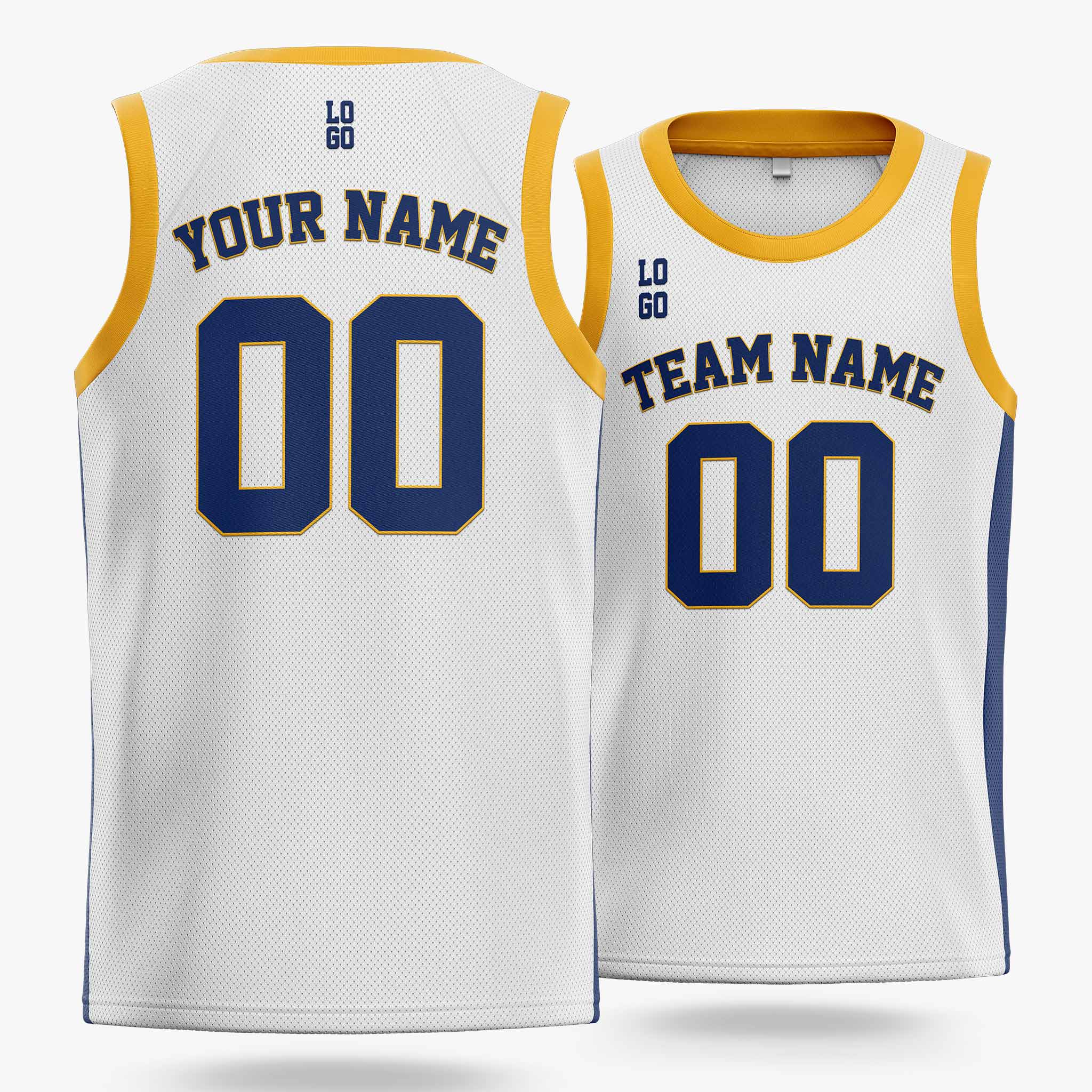 Custom Basketball Jersey White Yellow and Navy - Design Your Own