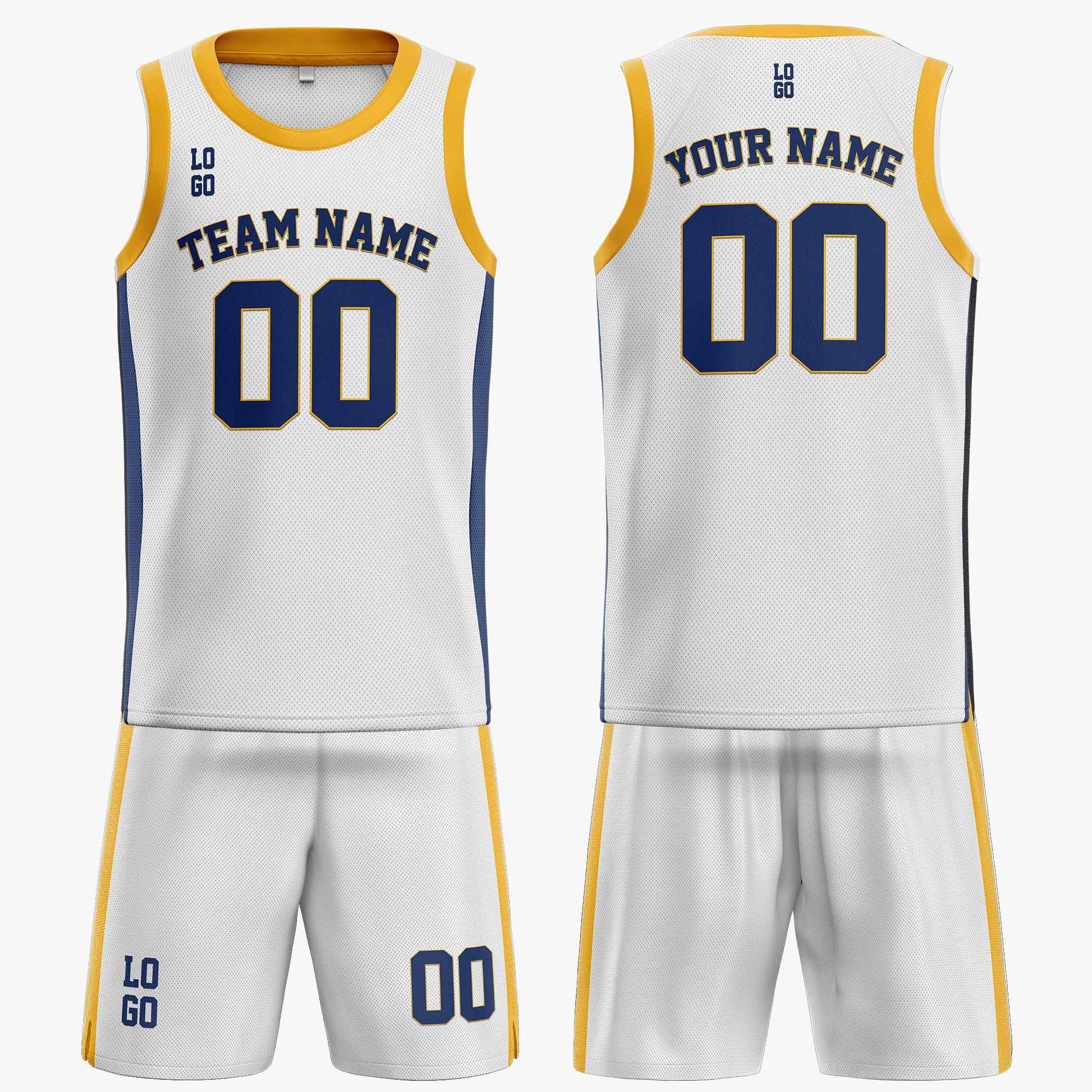 Custom Basketball Jersey White Yellow and Navy - Design Your Own