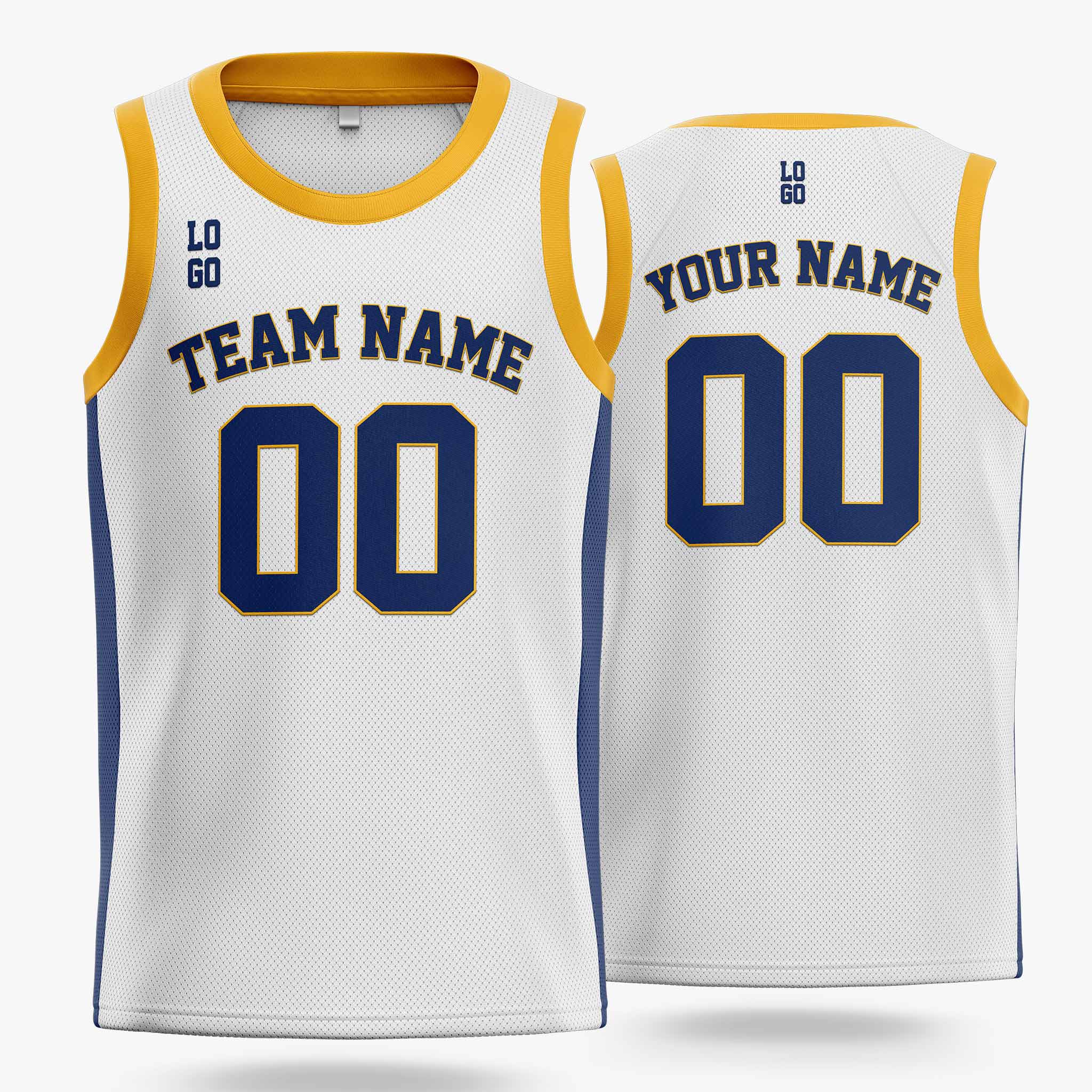 Custom Basketball Jersey White Yellow and Navy - Design Your Own