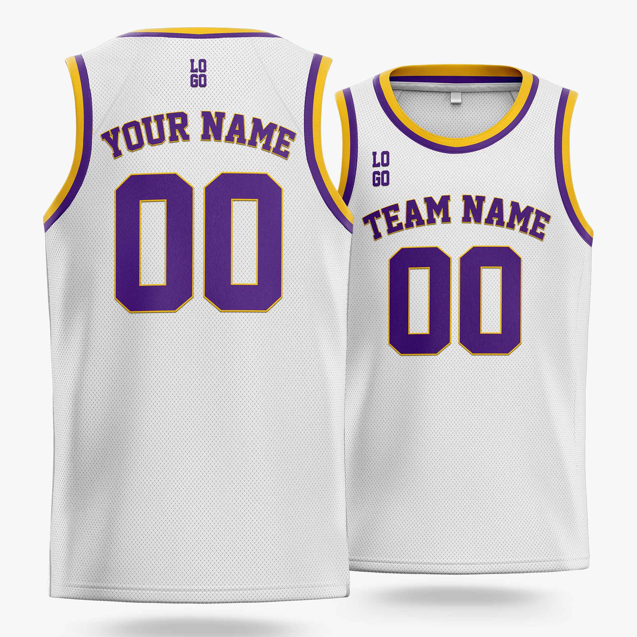 Custom Basketball Jersey White Yellow and Purple - Design Your Own