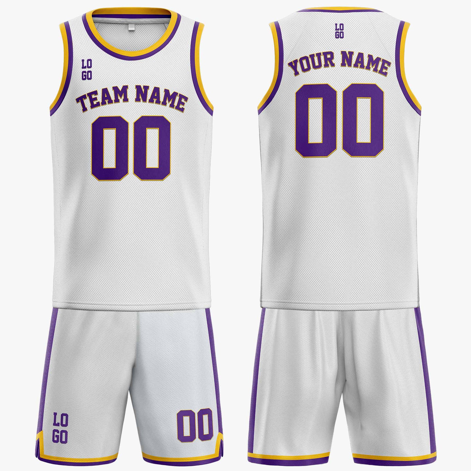 Custom Basketball Jersey White Yellow and Purple - Design Your Own