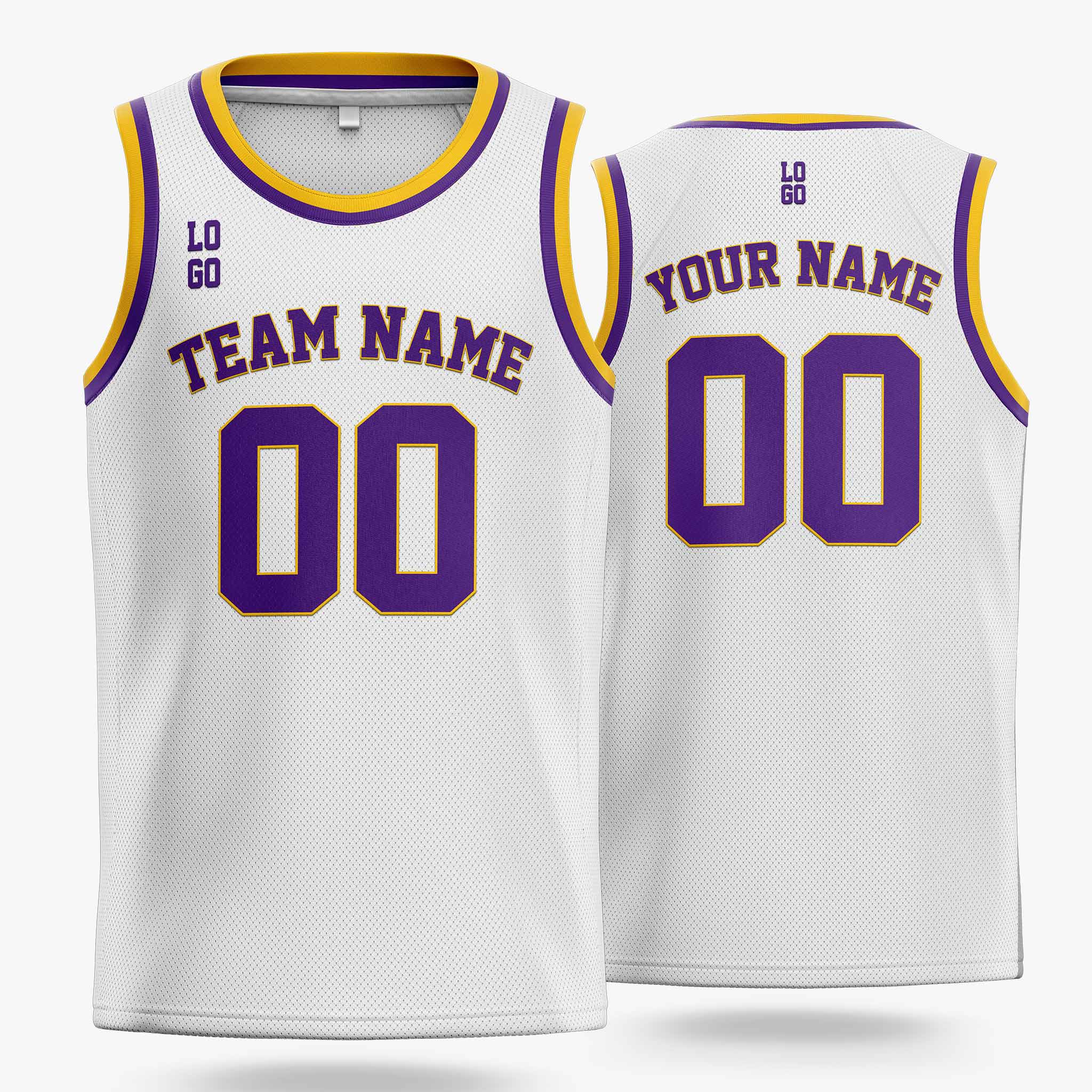 Custom Basketball Jersey White Yellow and Purple - Design Your Own