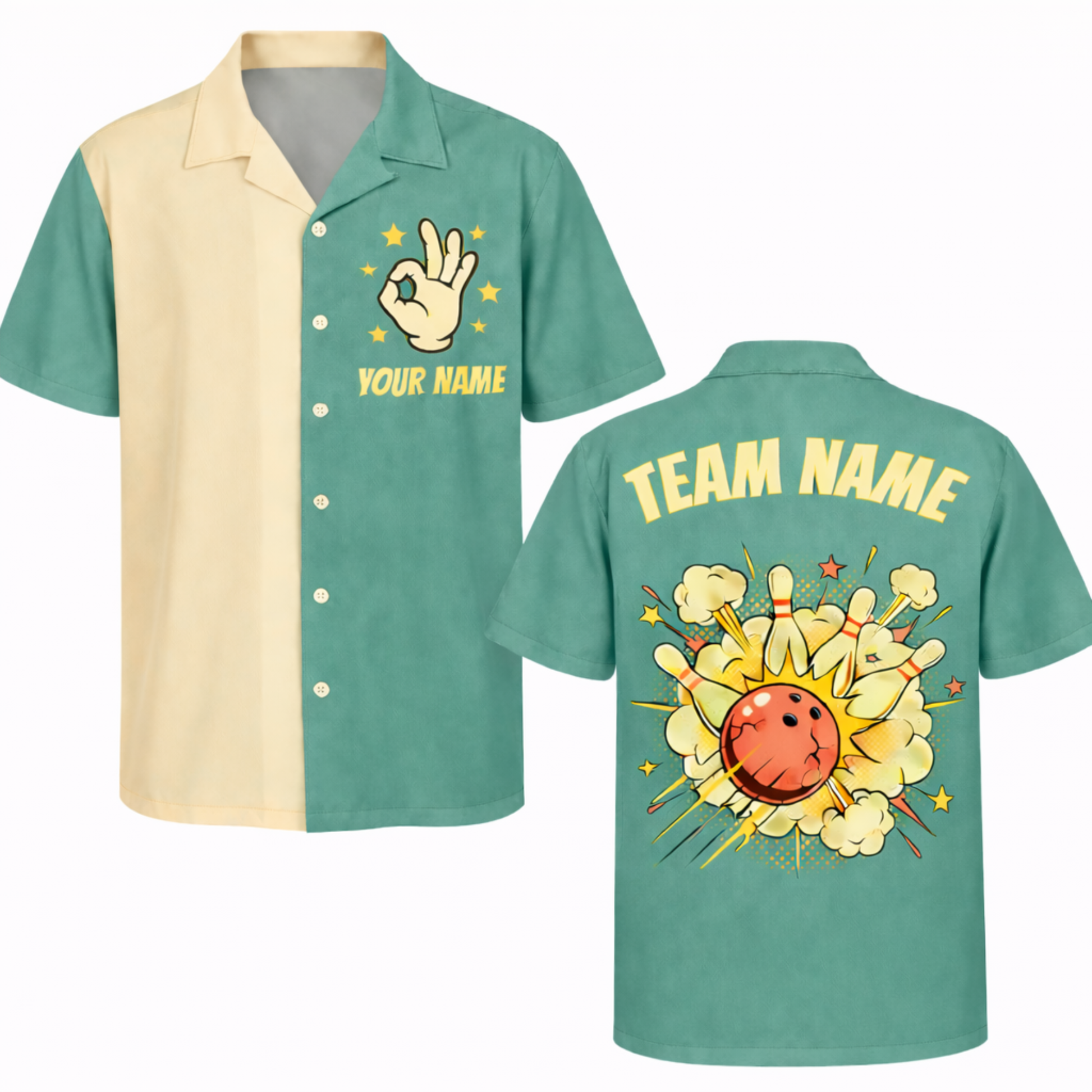 Custom Bowling Jersey Beige and Blue – Add Your Name and Team Name
