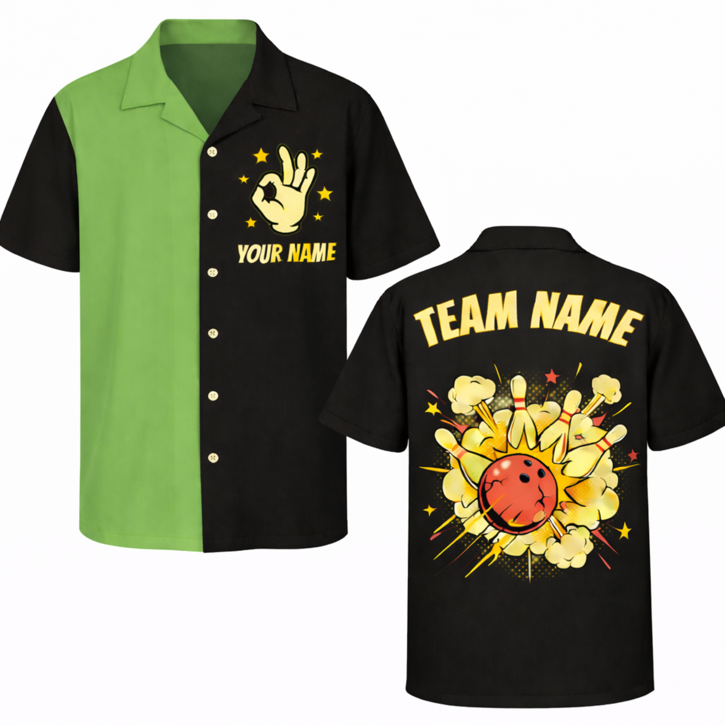 Custom Bowling Jersey Green and Black – Add Your Name and Team Name