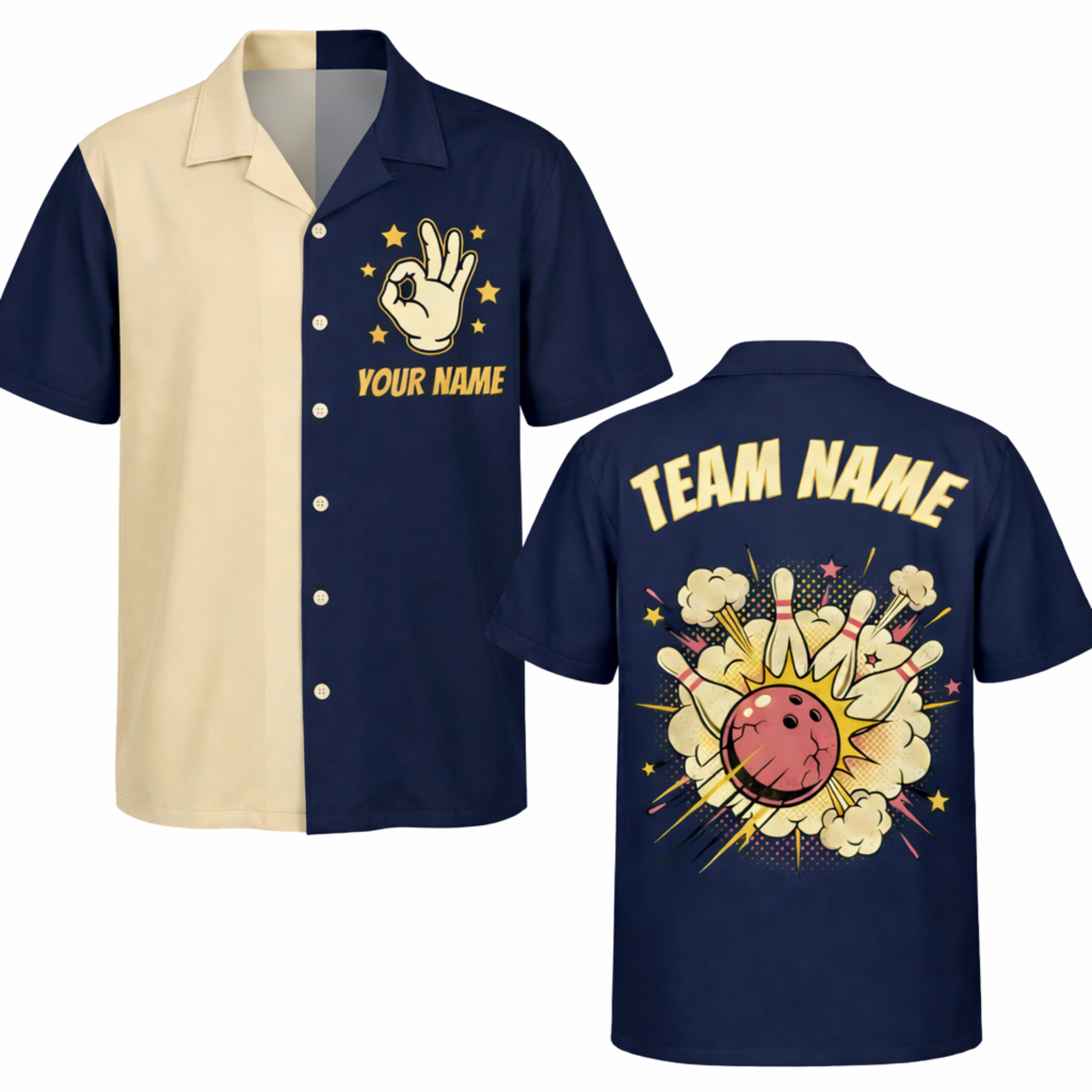 Custom Bowling Jersey Beige and Navy – Add Your Name and Team Name