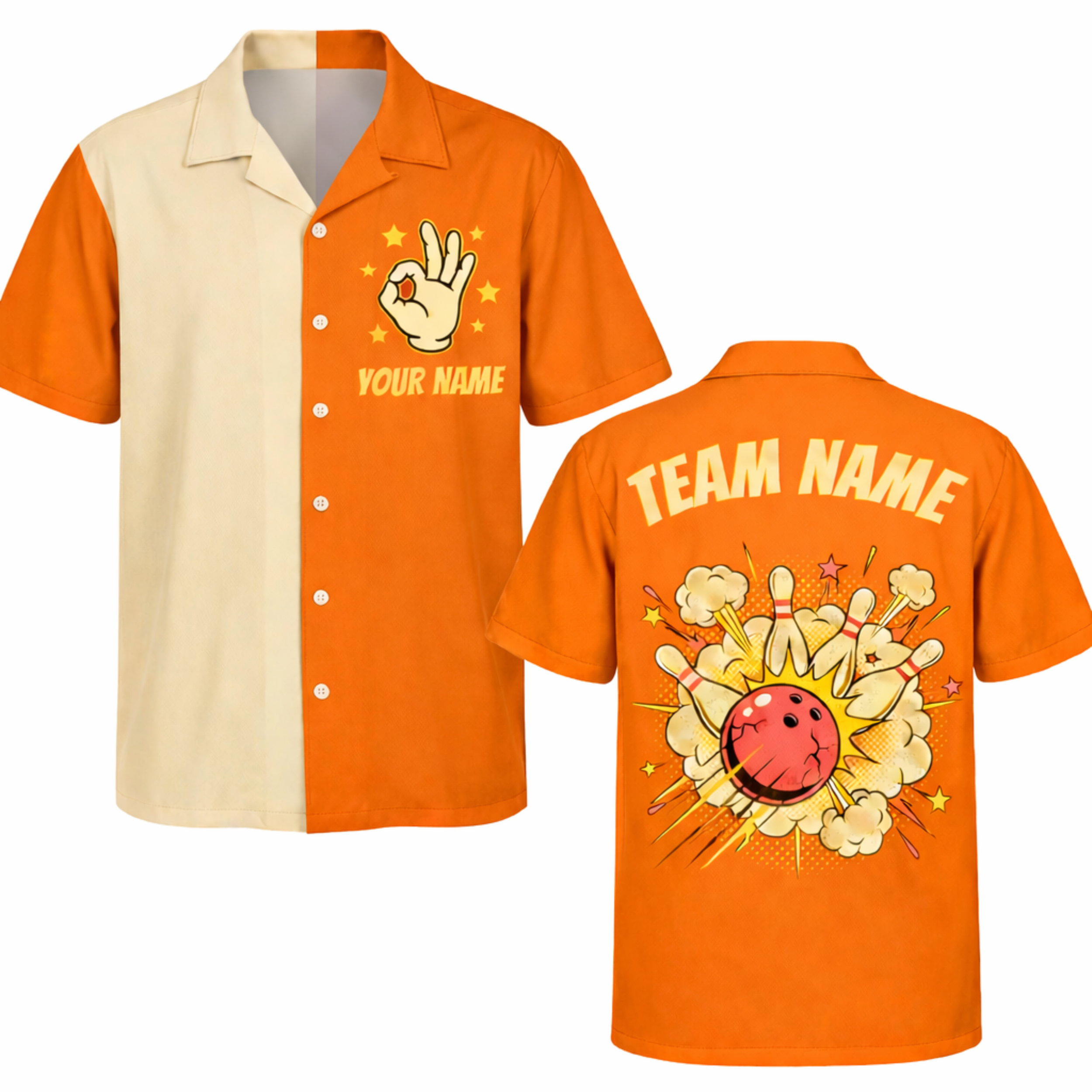 Custom Bowling Jersey Beige and Orange – Add Your Name and Team Name