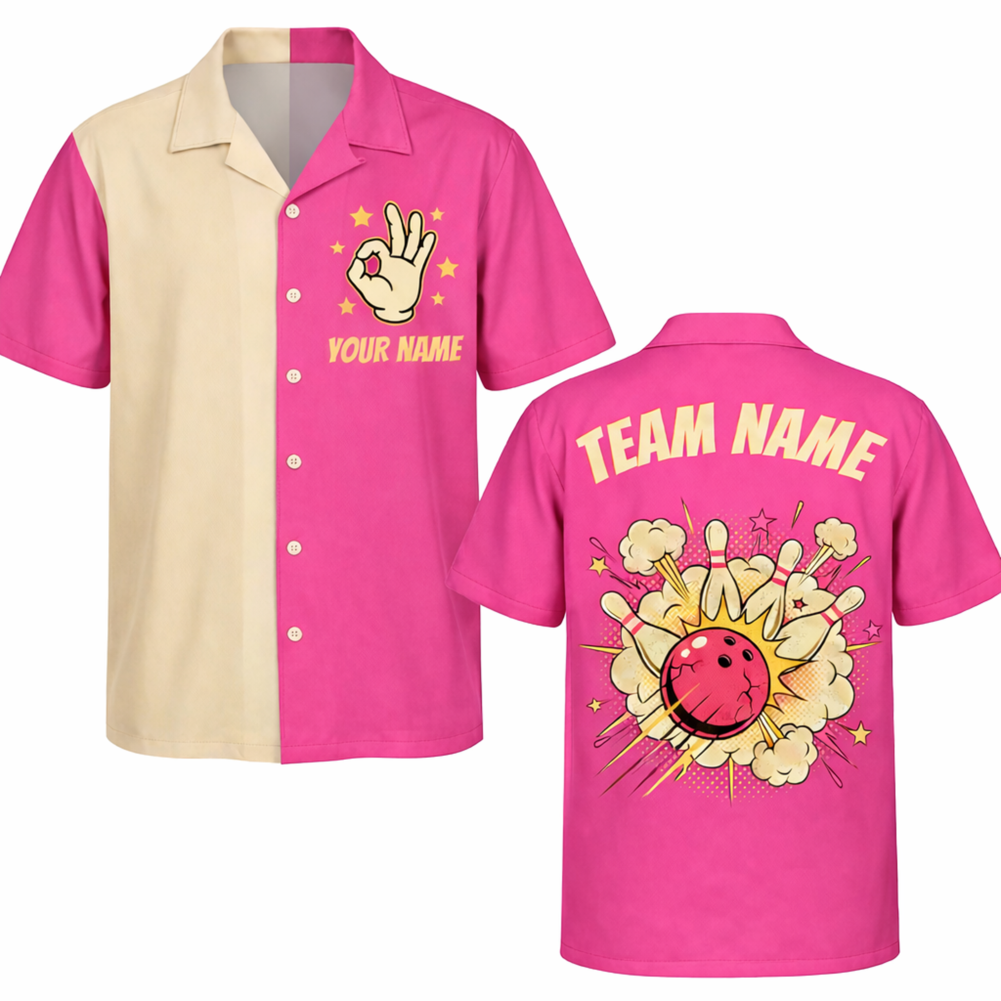 Custom Bowling Jersey Beige and Pink – Add Your Name and Team Name