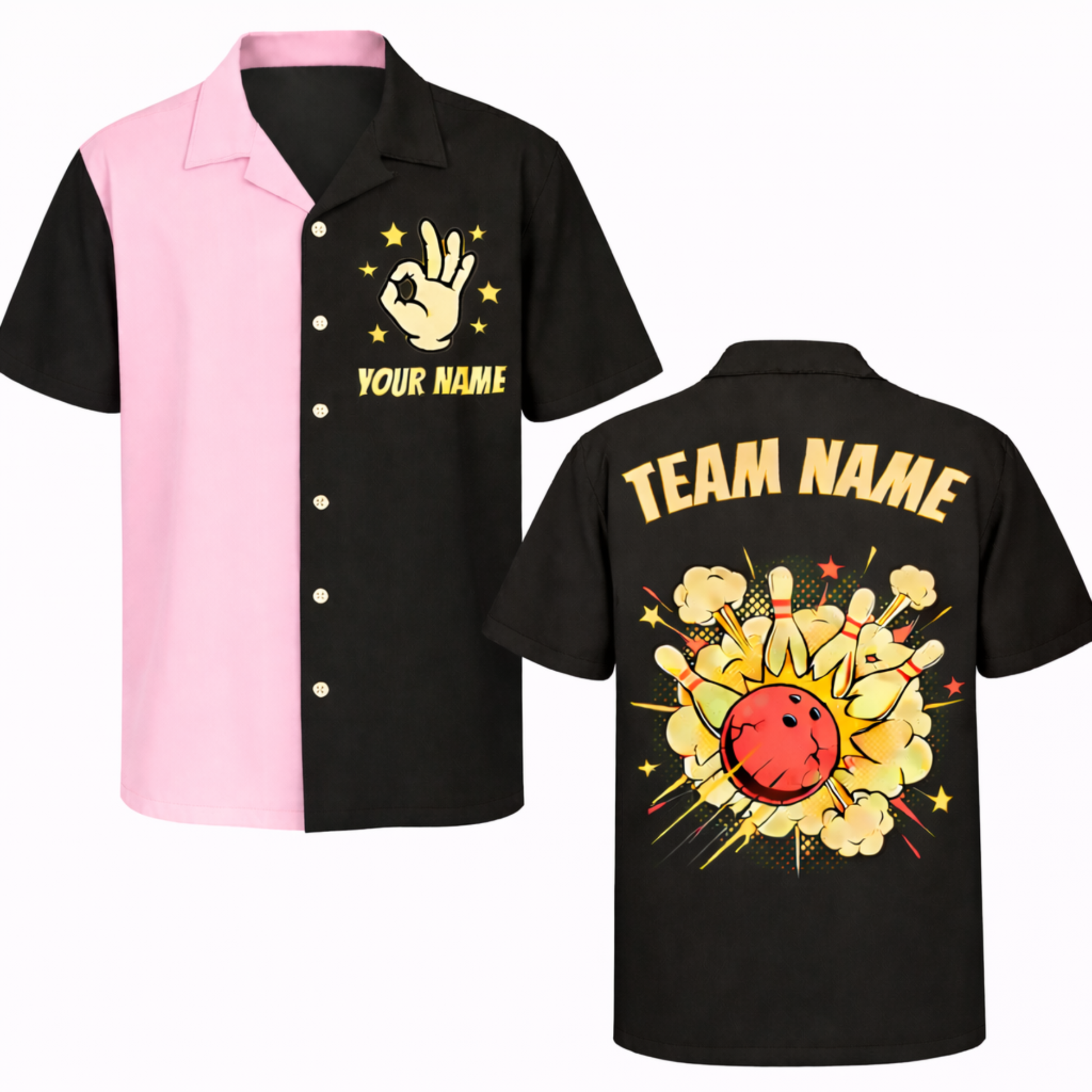 Custom Bowling Jersey Pink and Black – Add Your Name and Team Name