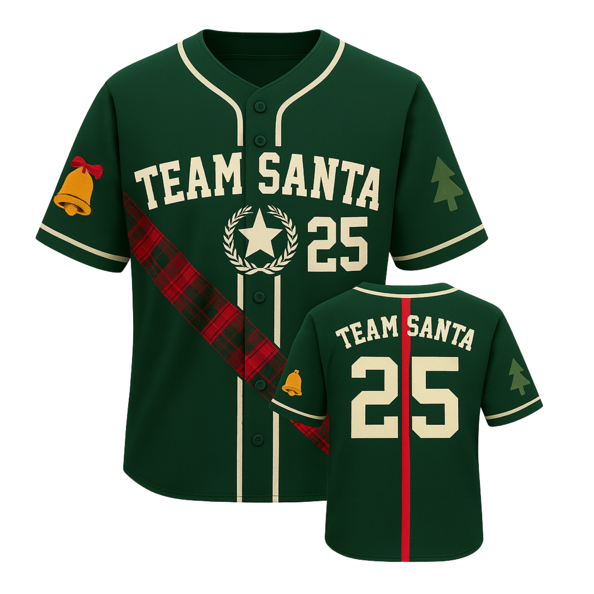 Custom Christmas Baseball Jersey Santa Green with Cream Piping - Design Your Own
