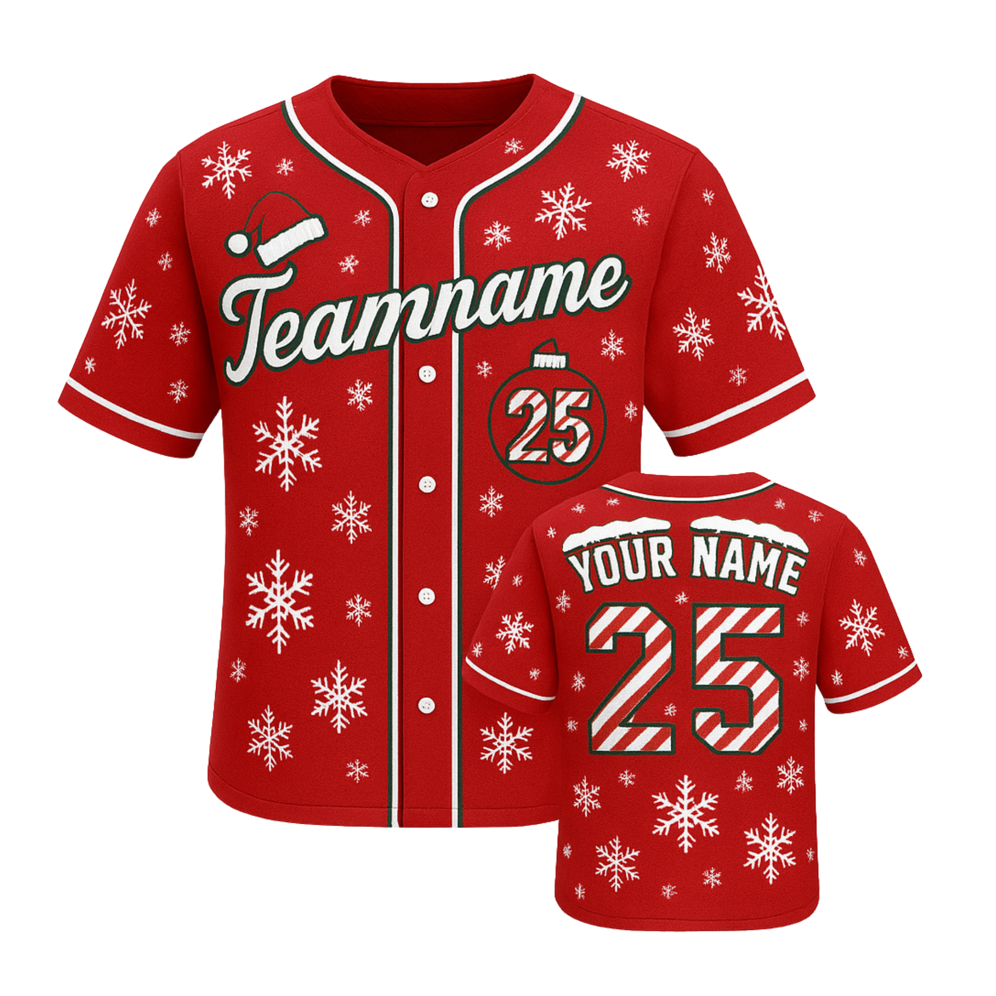 Custom Christmas Baseball Jersey Red with White Piping - Design Your Own