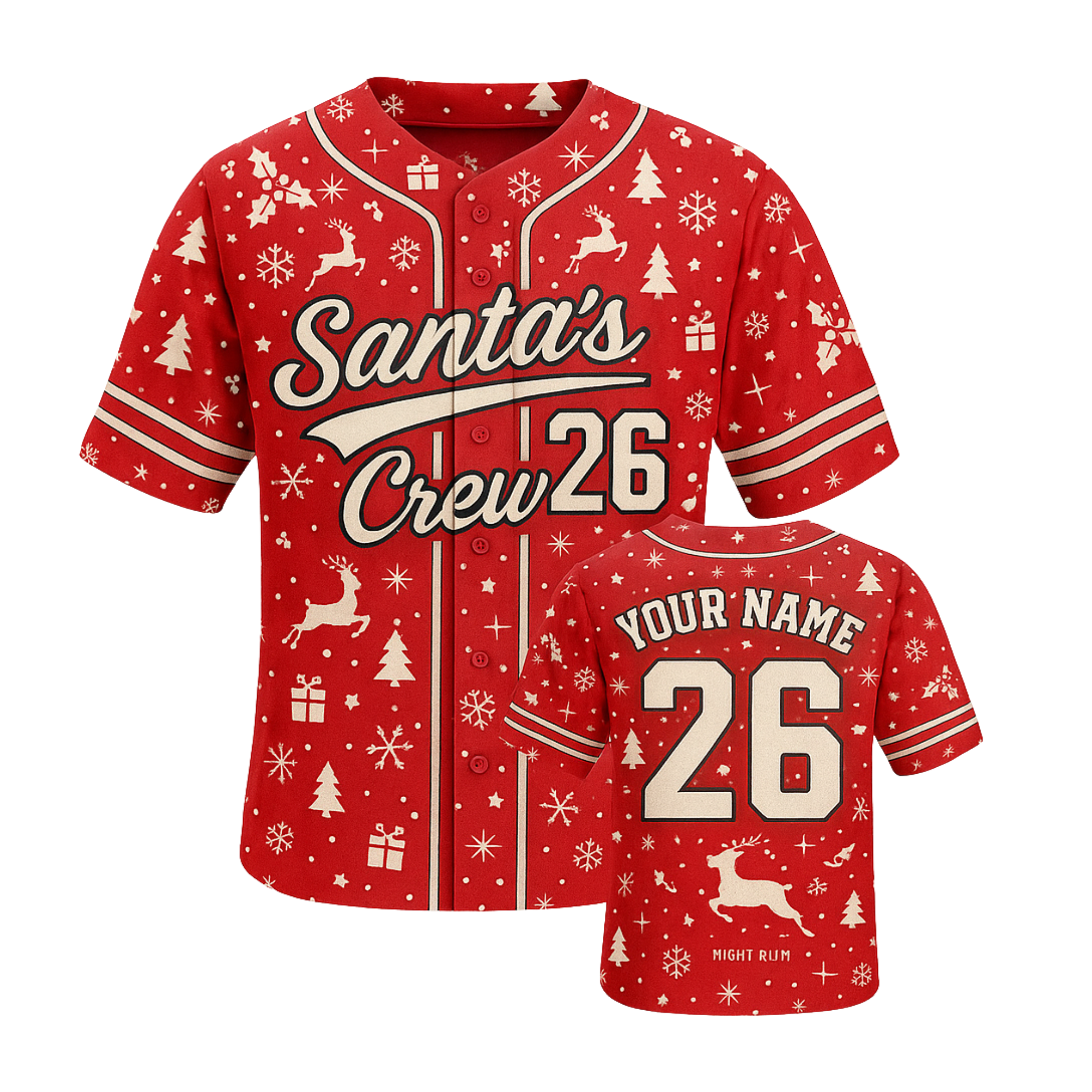 Custom Christmas Baseball Jersey Santa Red with Cream Piping - Design Your Own