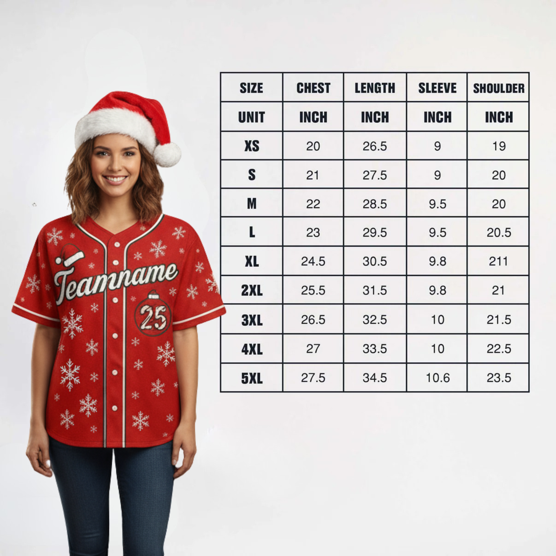Custom Christmas Baseball Jersey Red with White Piping - Design Your Own