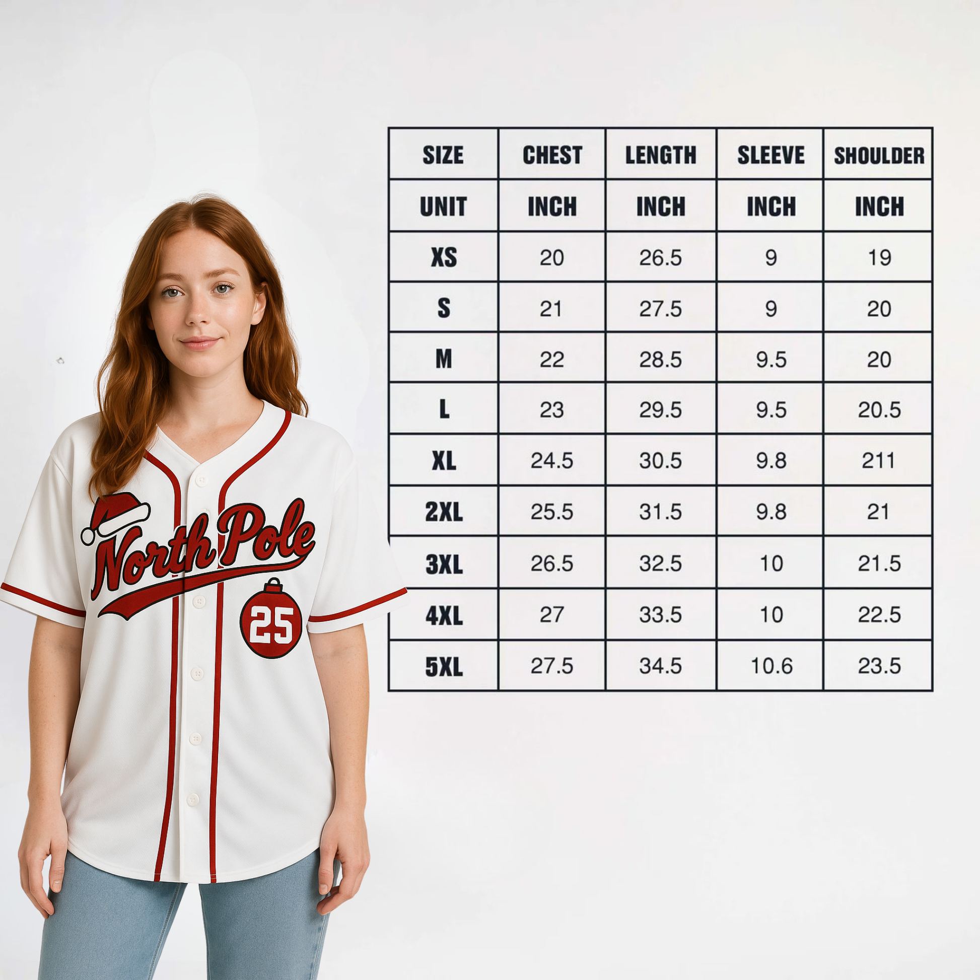 Custom Christmas Baseball Jersey White with Red Piping - Design Your Own