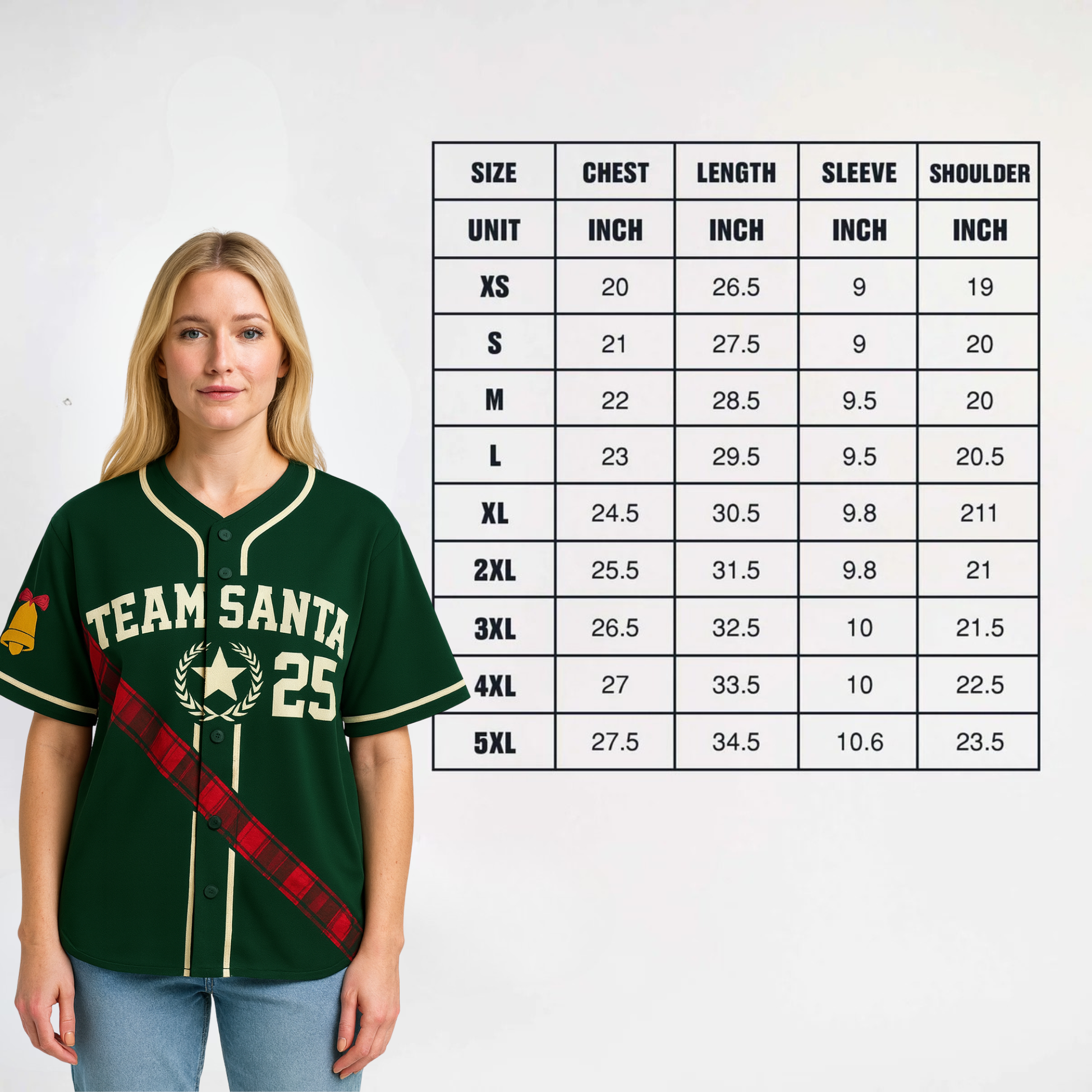 Custom Christmas Baseball Jersey Santa Green with Cream Piping - Design Your Own