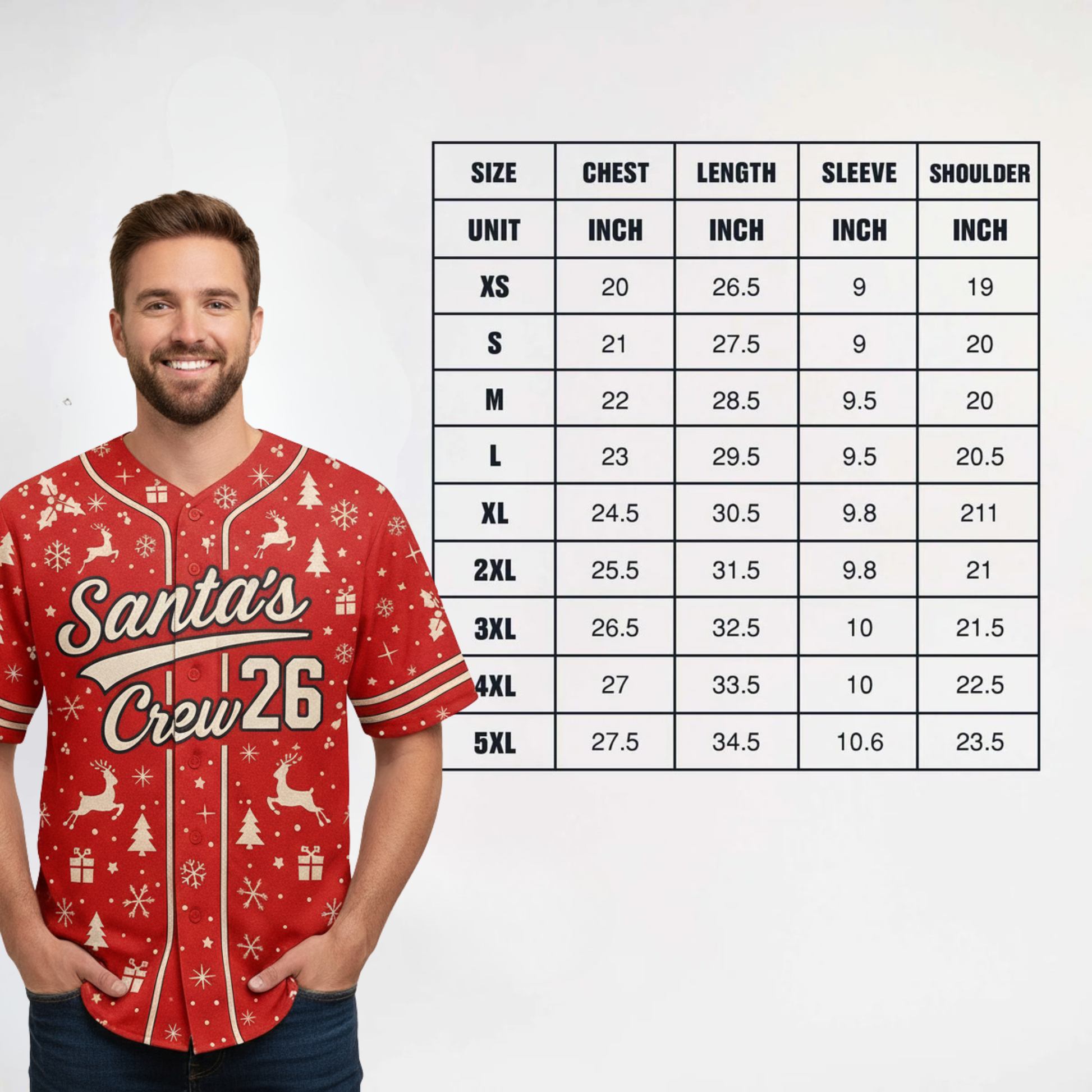 Custom Christmas Baseball Jersey Santa Red with Cream Piping - Design Your Own