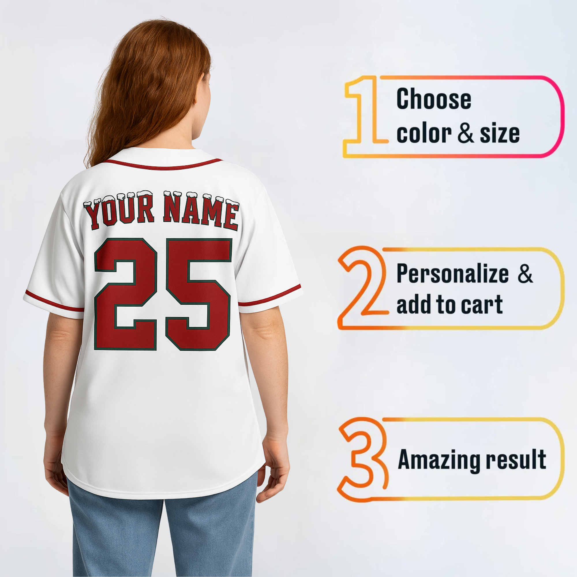 Custom Christmas Baseball Jersey White with Red Piping - Design Your Own