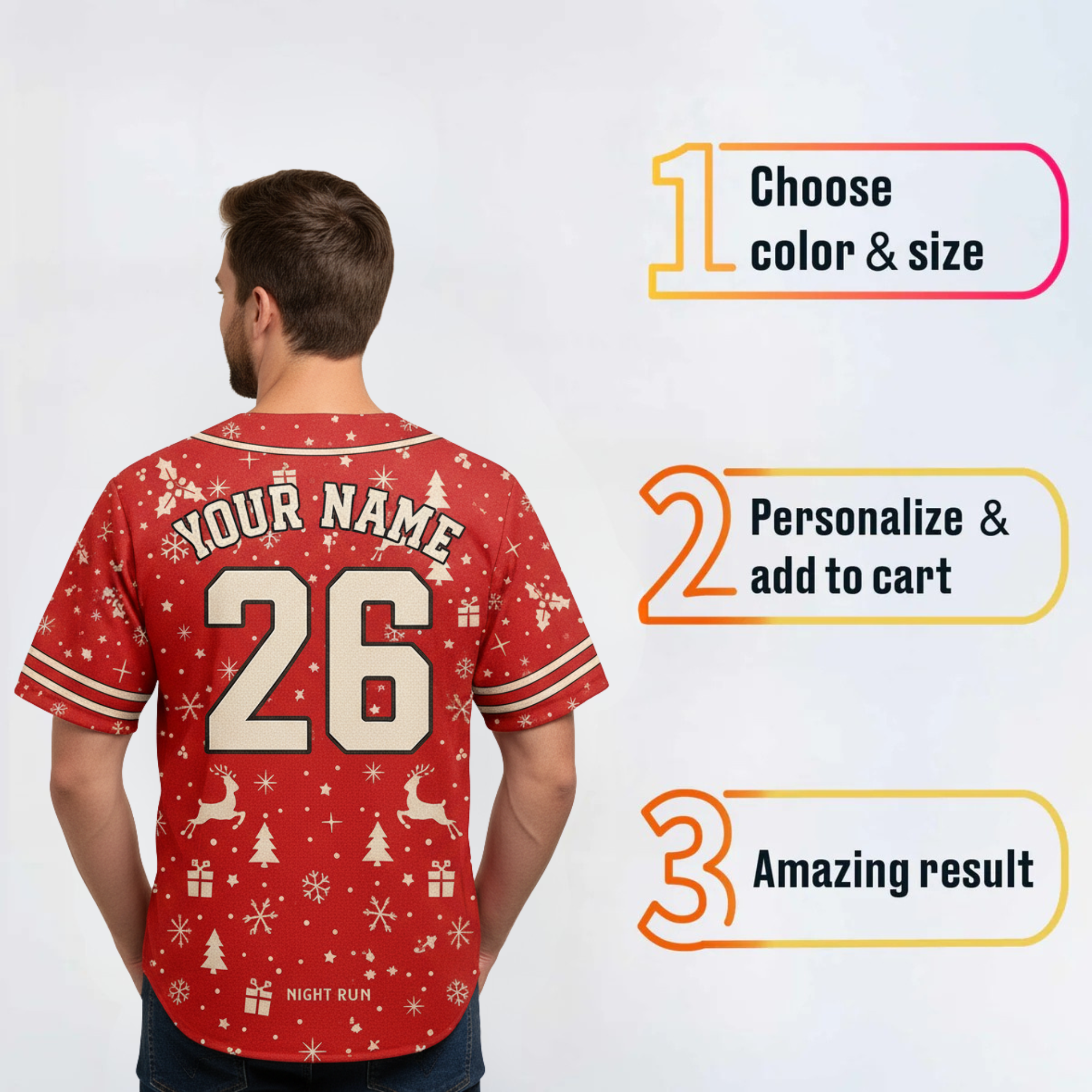 Custom Christmas Baseball Jersey Santa Red with Cream Piping - Design Your Own