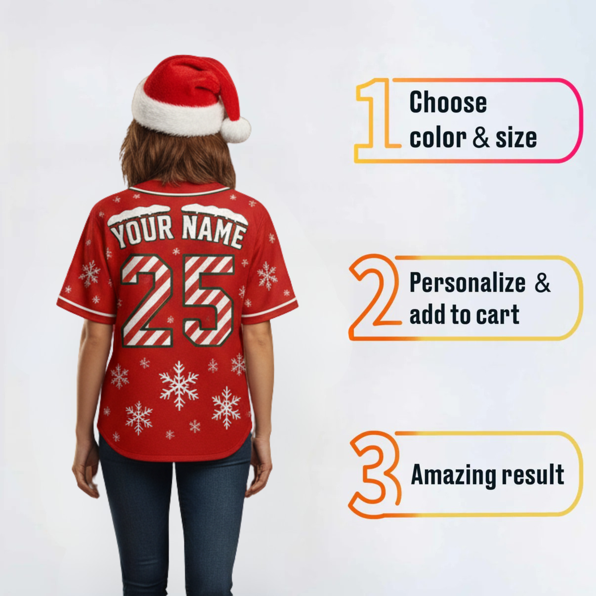 Custom Christmas Baseball Jersey Red with White Piping - Design Your Own