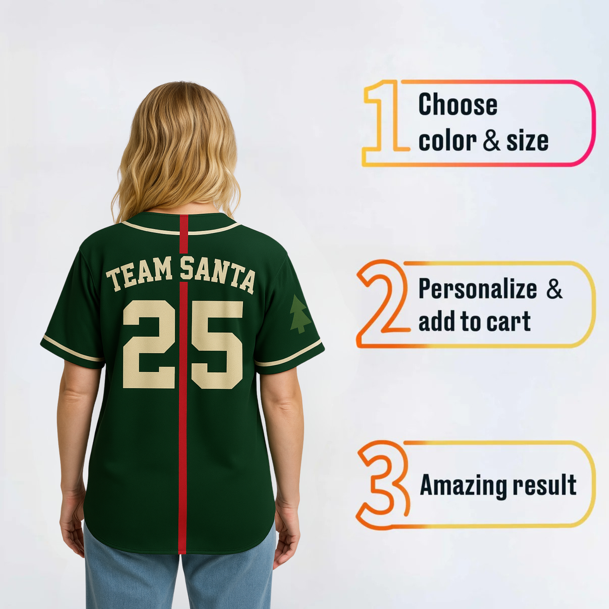 Custom Christmas Baseball Jersey Santa Green with Cream Piping - Design Your Own