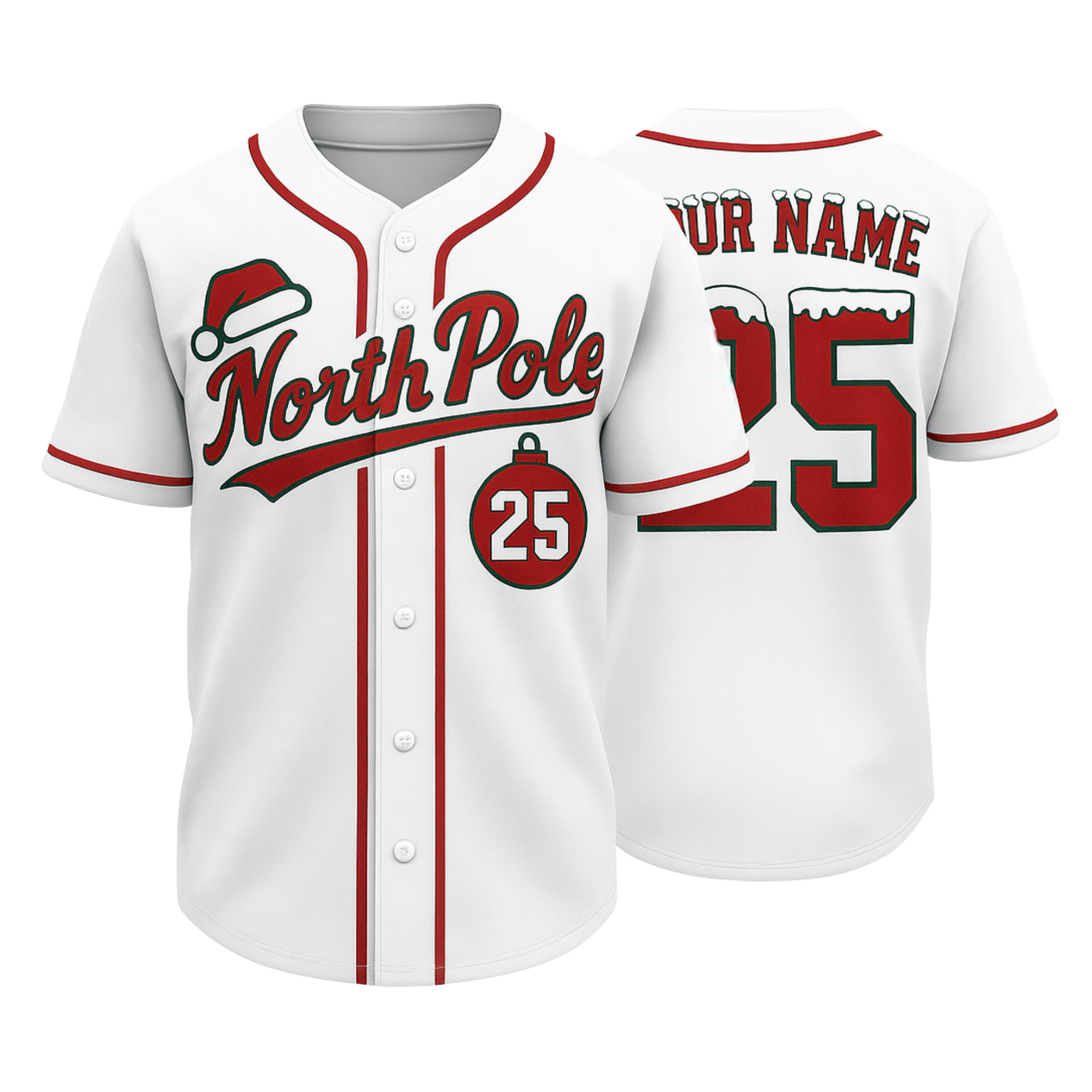 Custom Christmas Baseball Jersey White with Red Piping - Design Your Own
