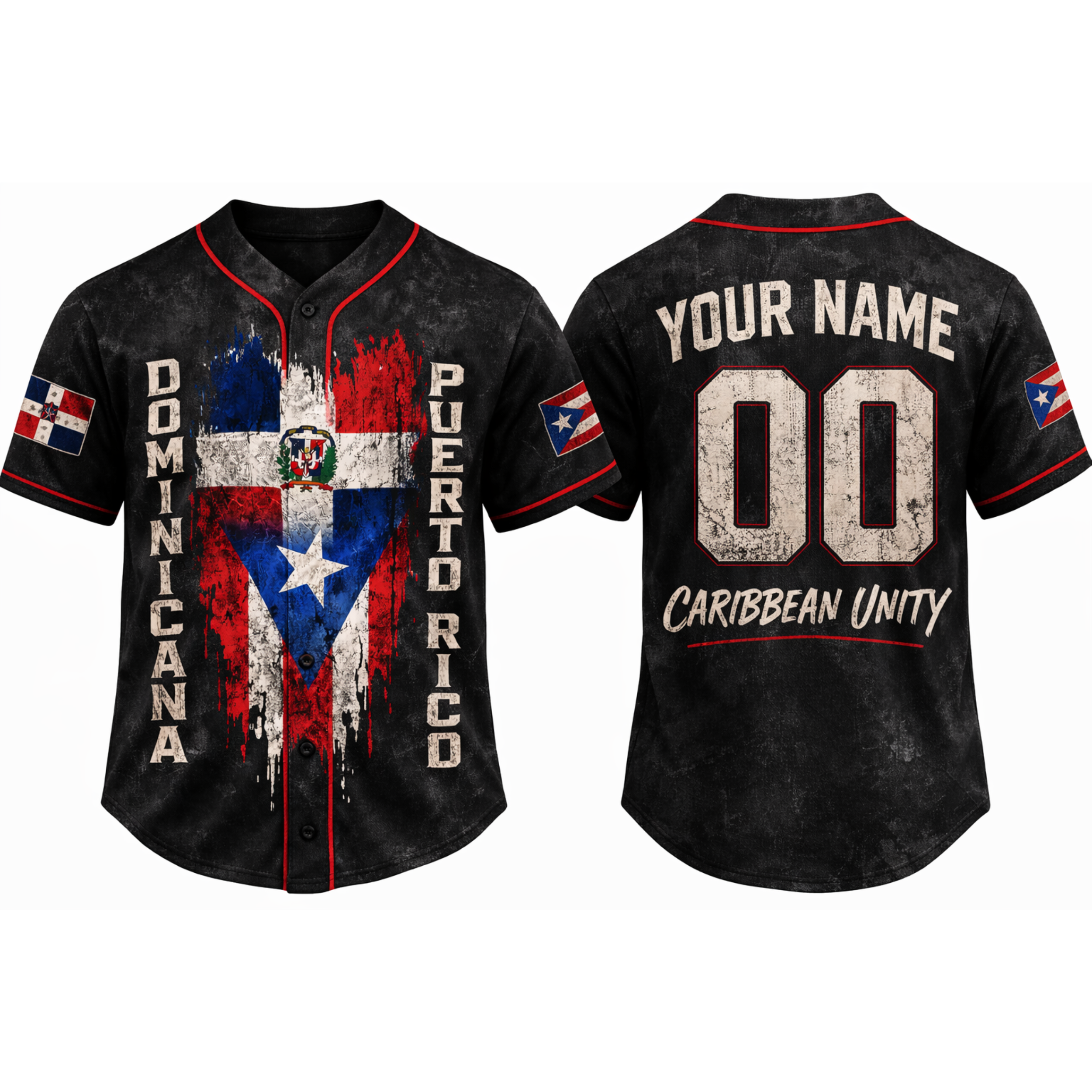 Custom Puerto Rico and Dominican Republic Baseball Jersey Black - Add Your Name and Number