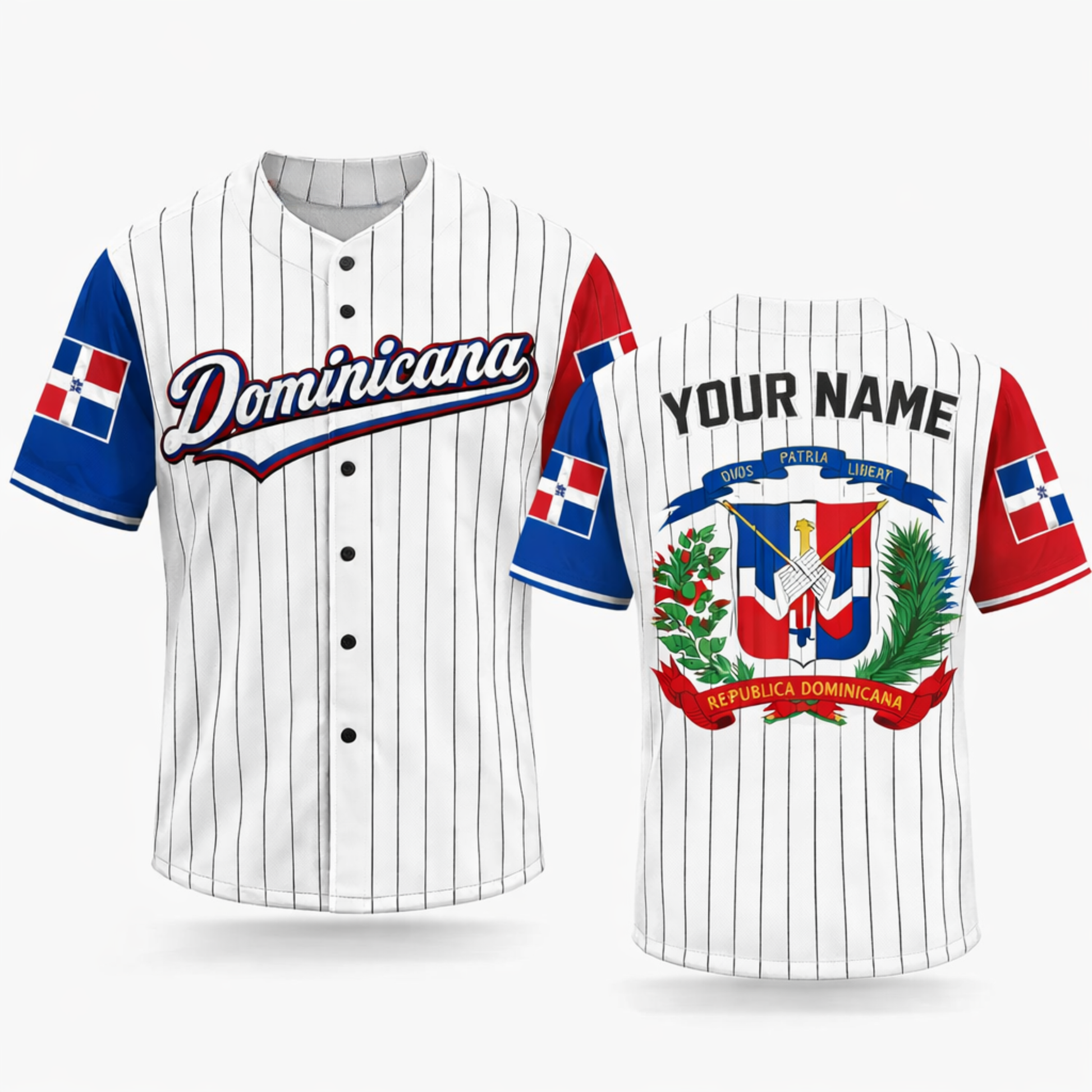 Custom Dominican Republic Baseball Jersey White with Black Stripe - Add Your Name