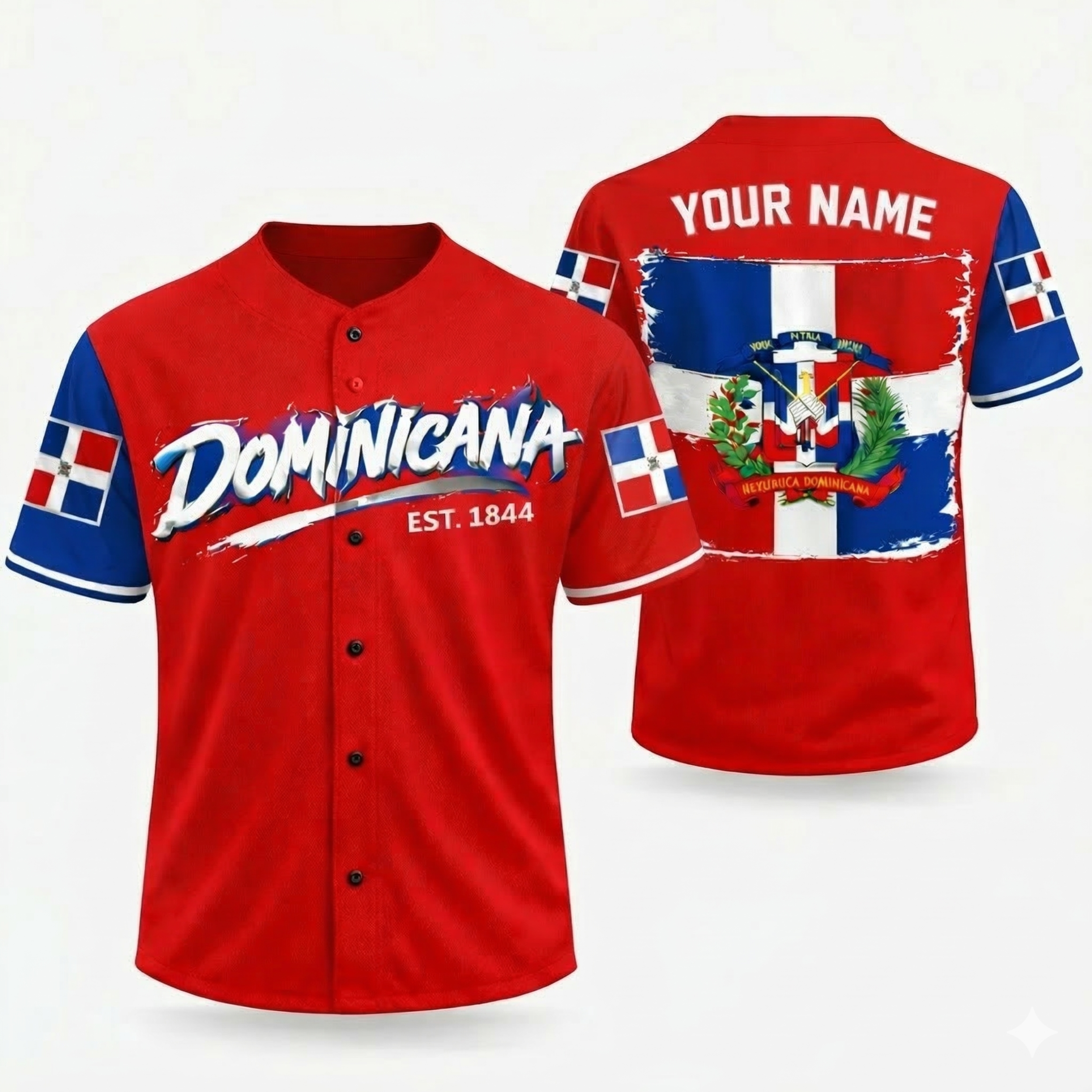 Custom Dominican Republic Baseball Jersey Red with Blue - Add Your Name
