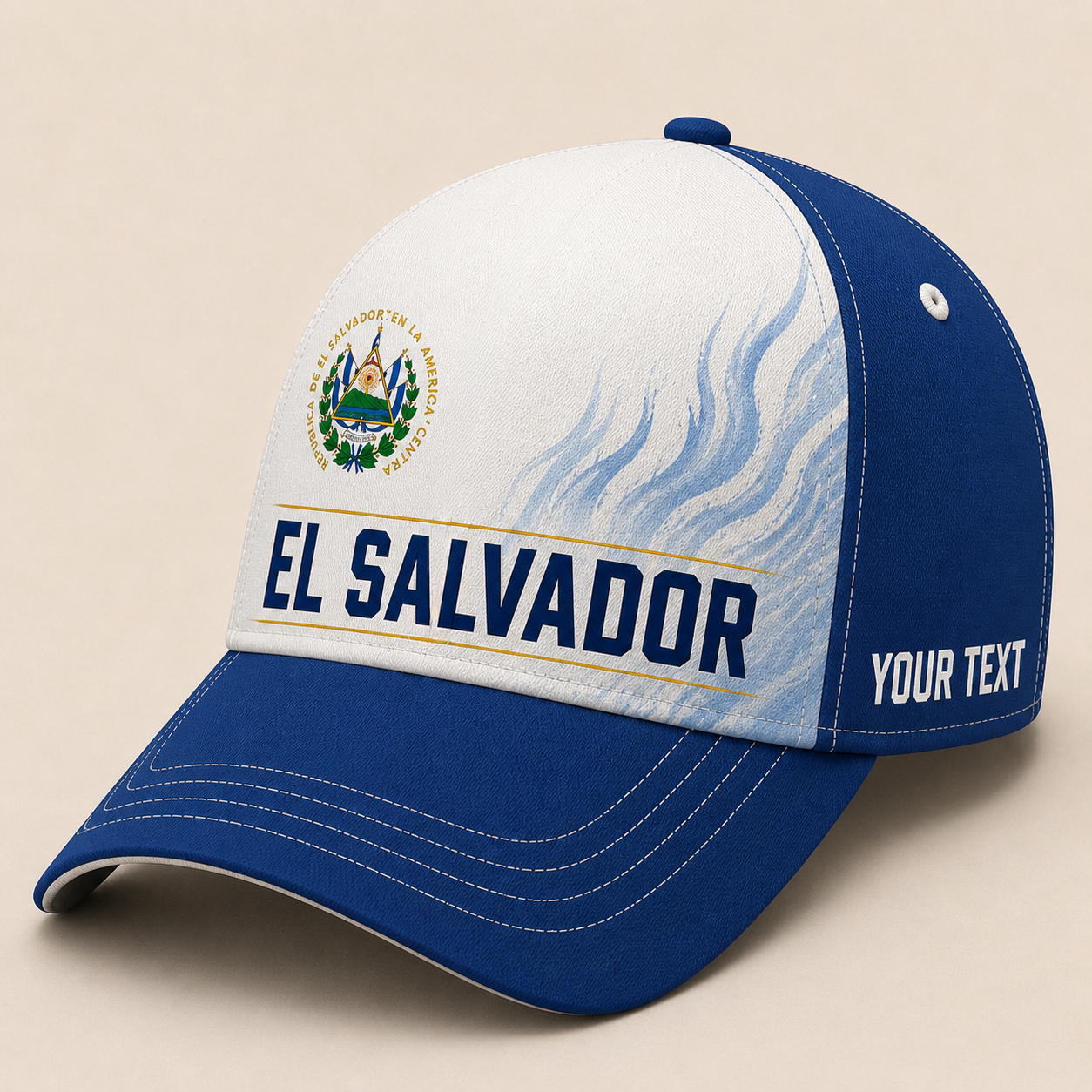 Custom El Salvador Baseball Cap, Add Your Name, Team Name and Number