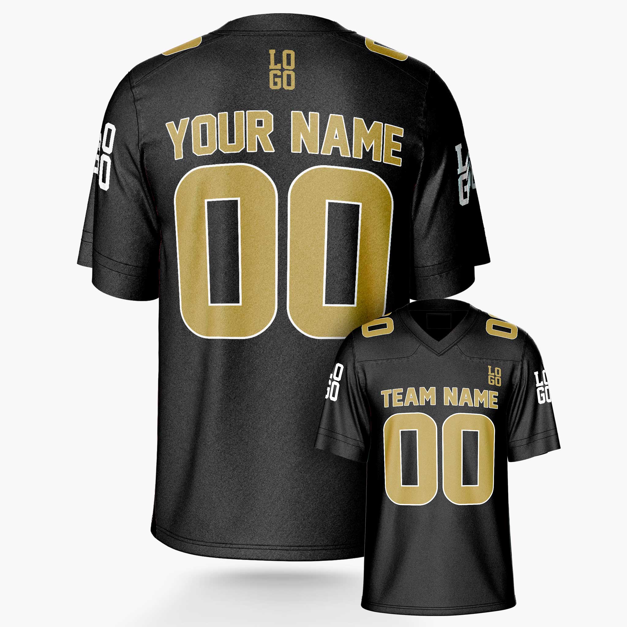 Custom Football Jersey Black and Gold - Design Your Own