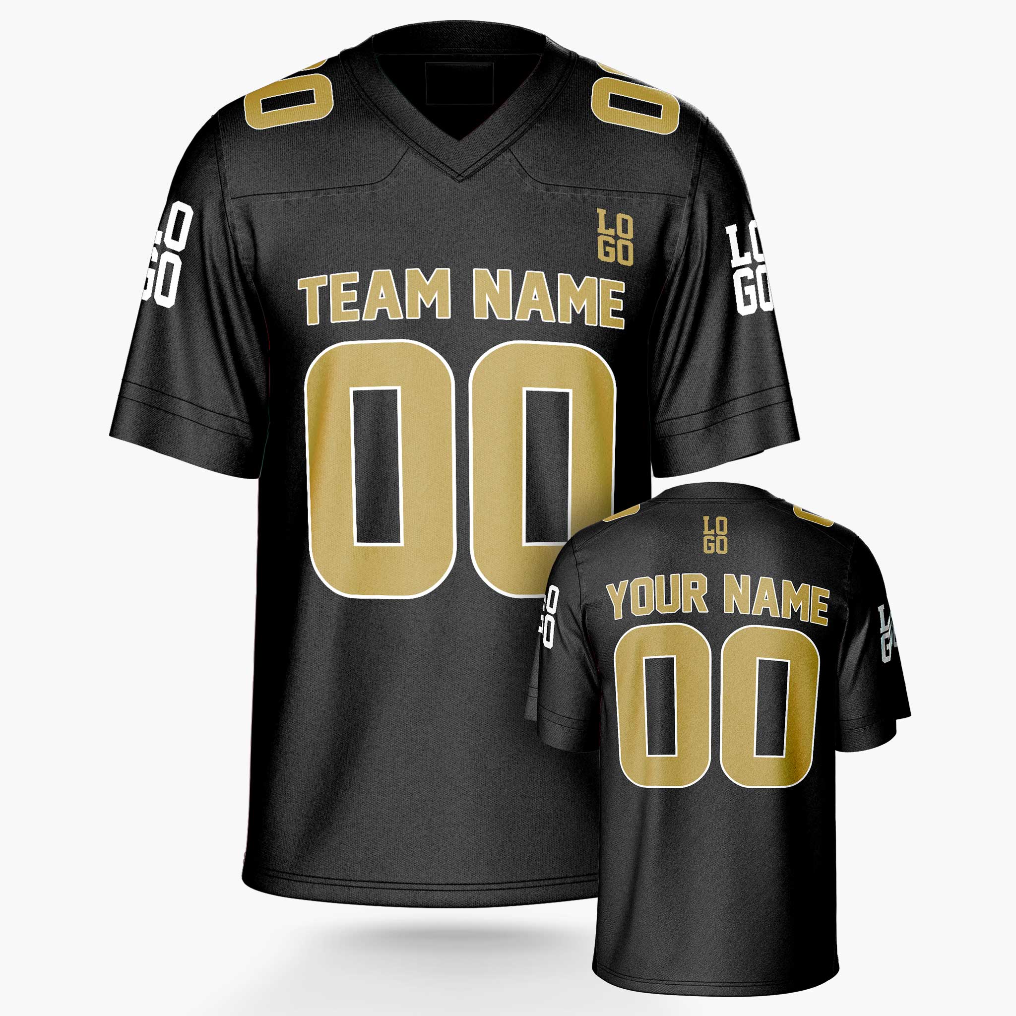 Custom Football Jersey Black and Gold - Design Your Own