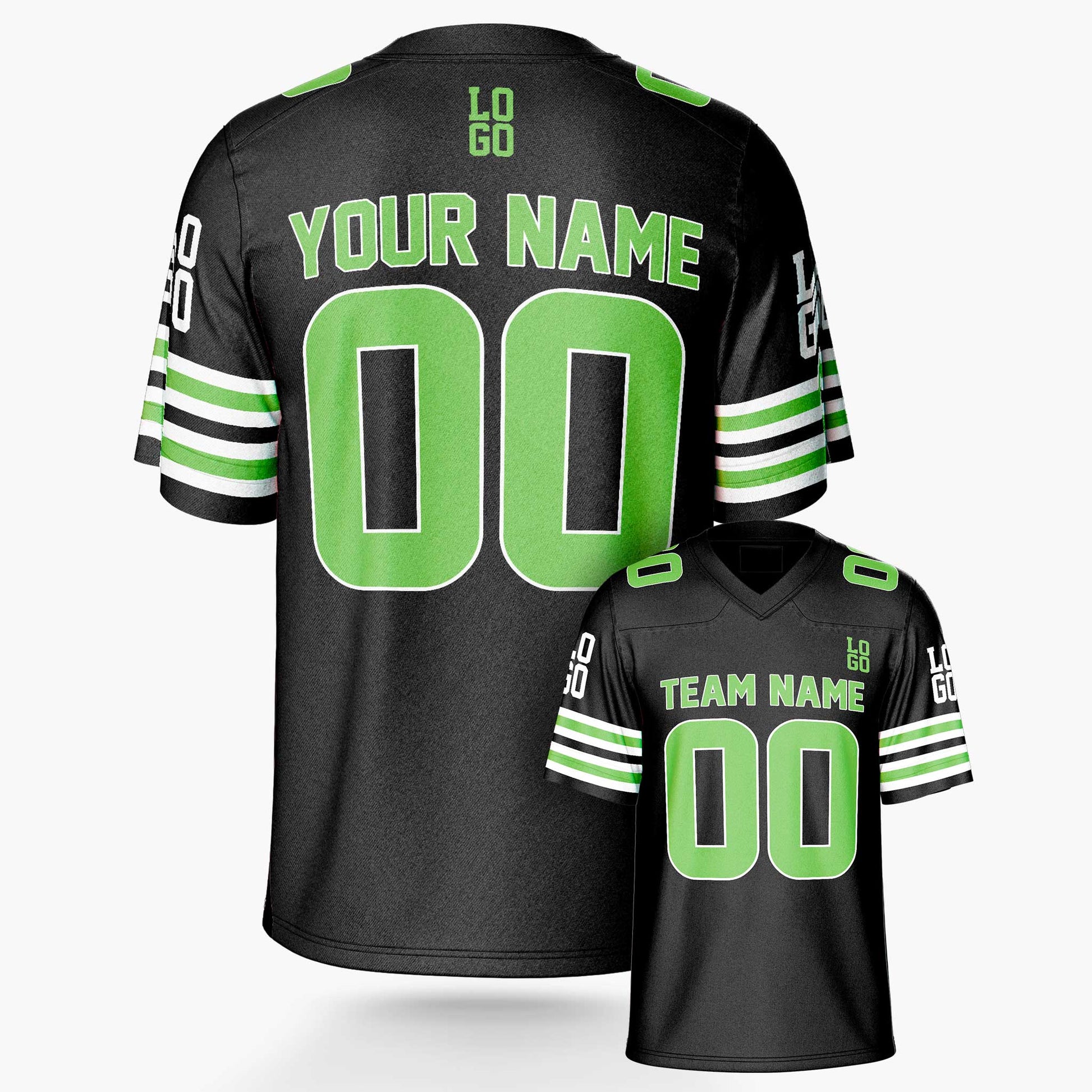 Custom Football Jersey Black and Neon Green - Design Your Own