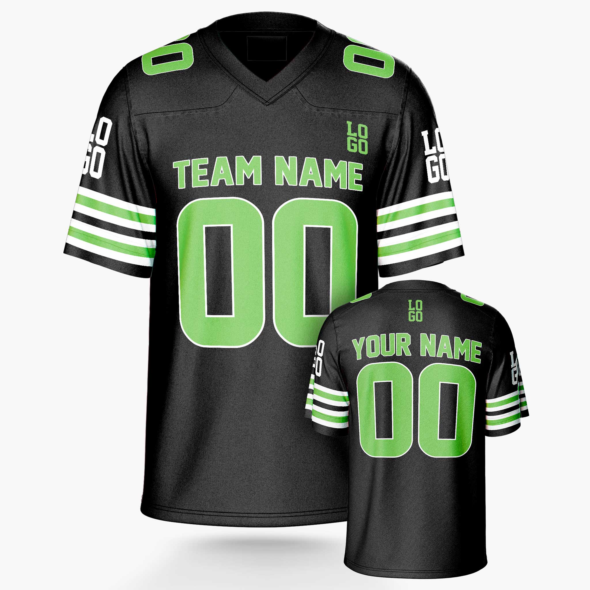 Custom Football Jersey Black and Neon Green - Design Your Own
