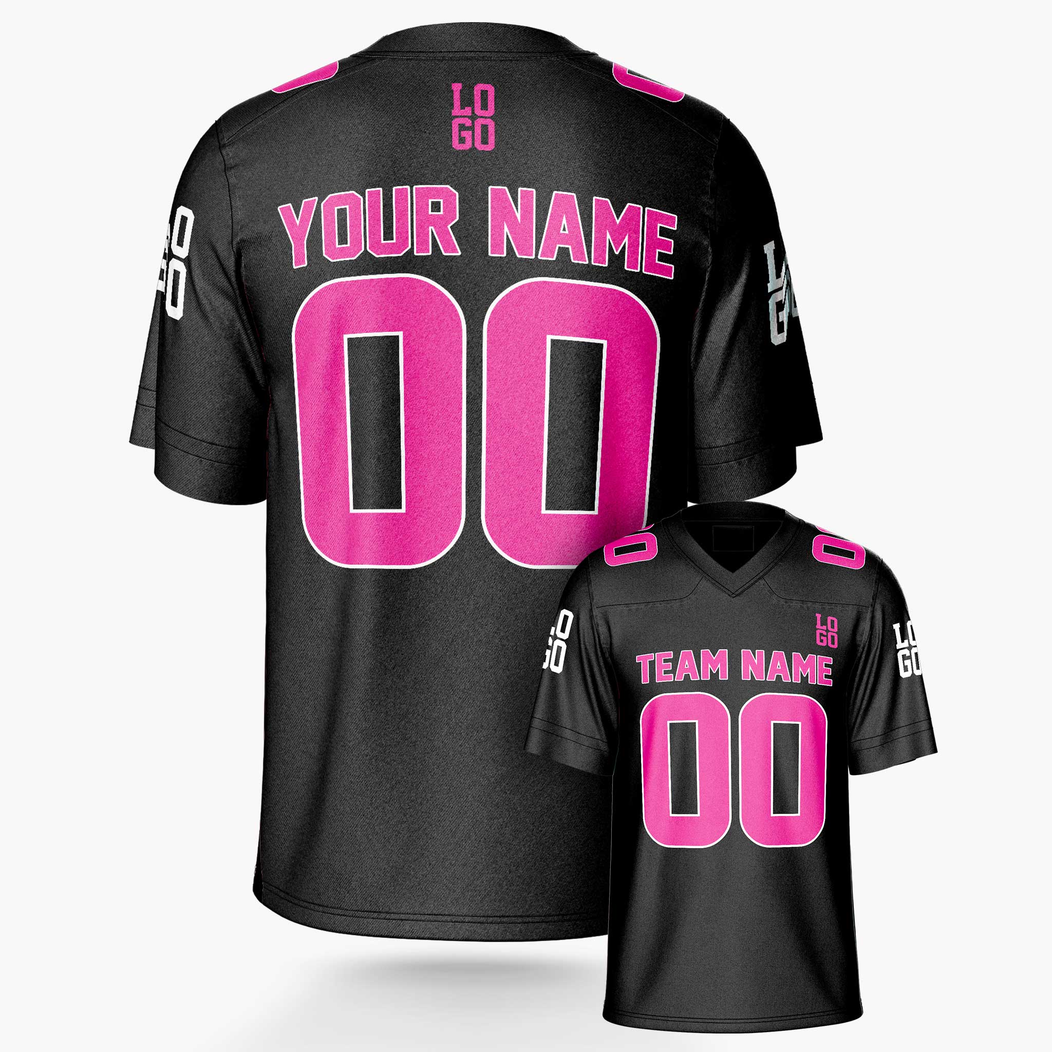 Custom Football Jersey Black and Pink - Design Your Own