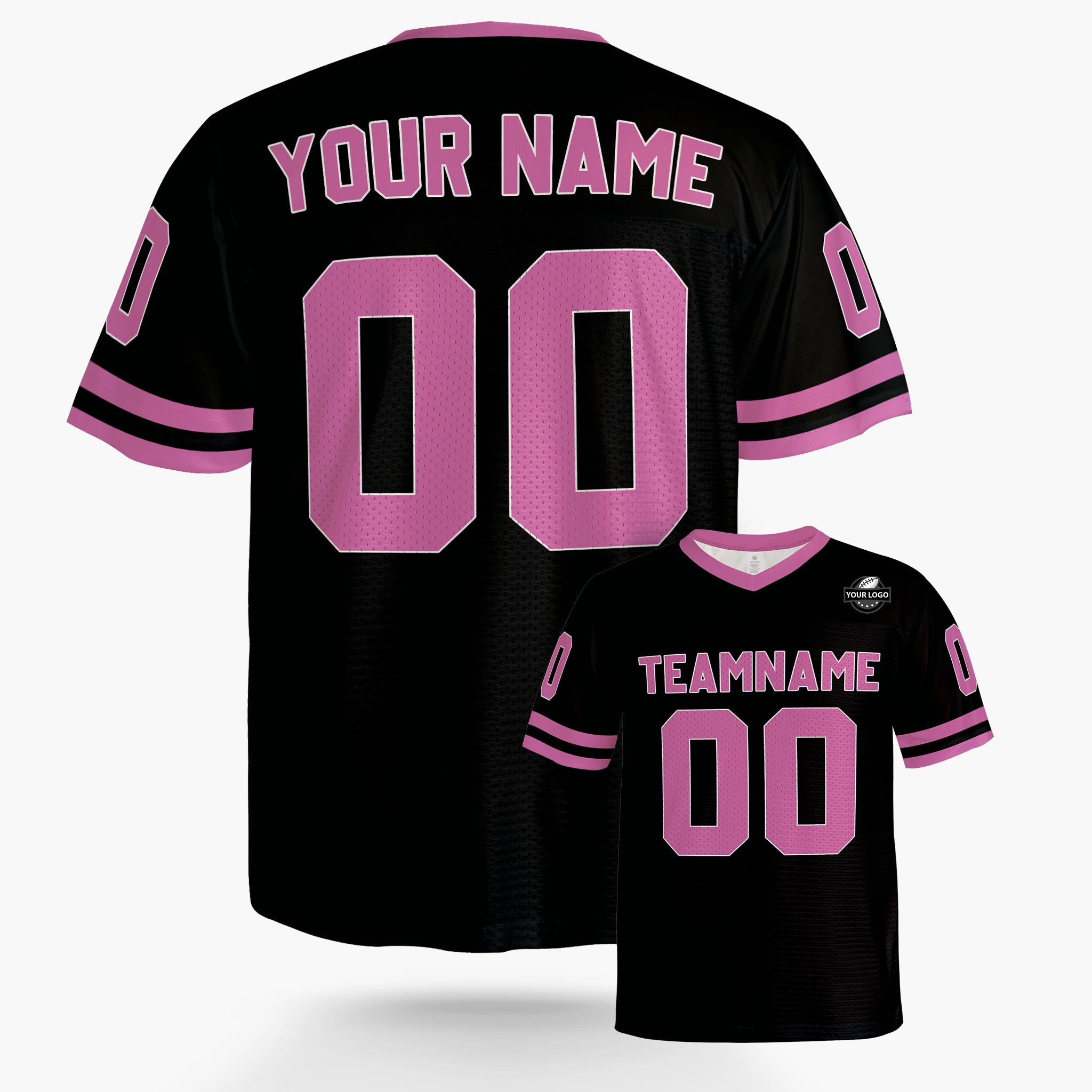 Custom Football Jersey Black and Hot Pink - Design Your Own