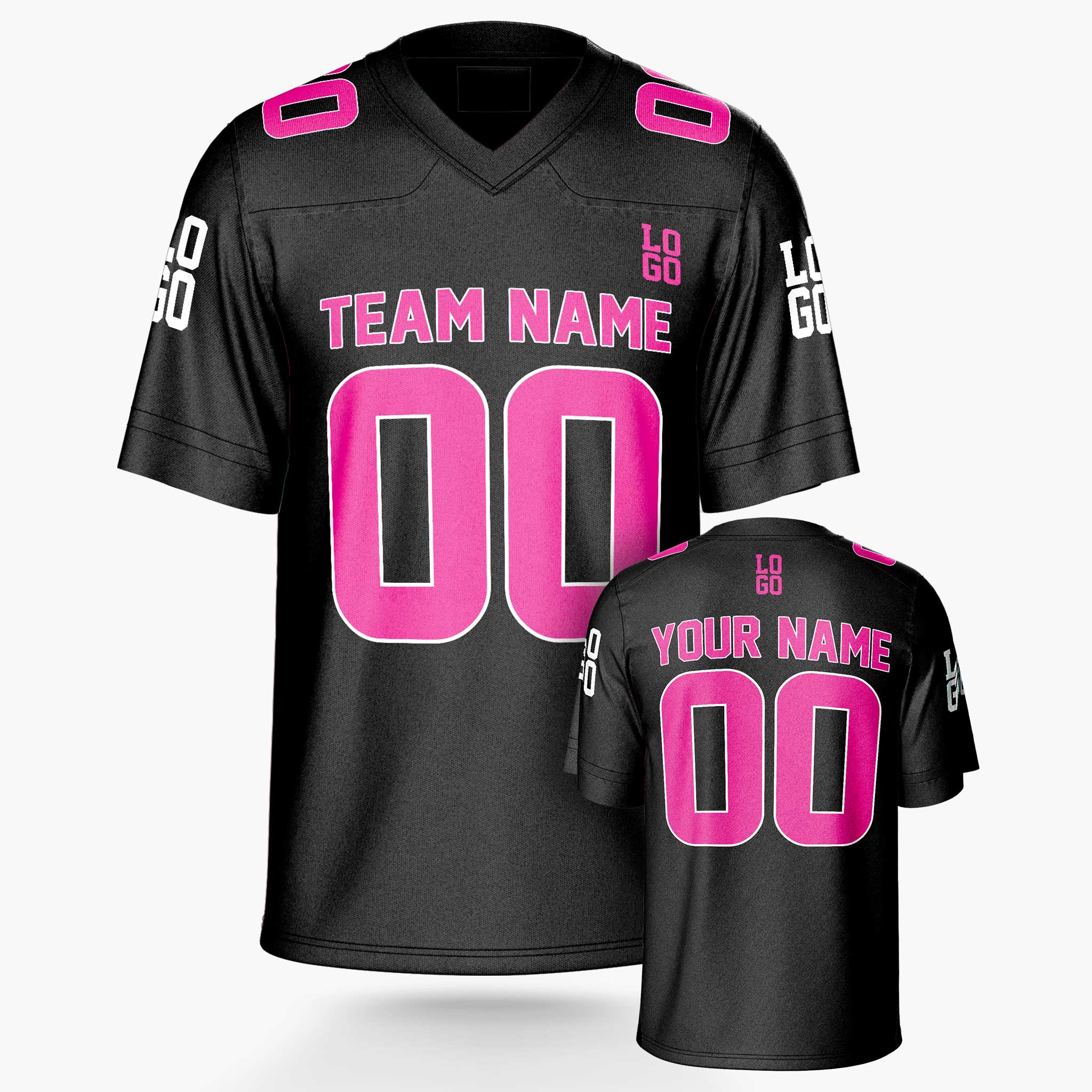 Custom Football Jersey Black and Pink - Design Your Own
