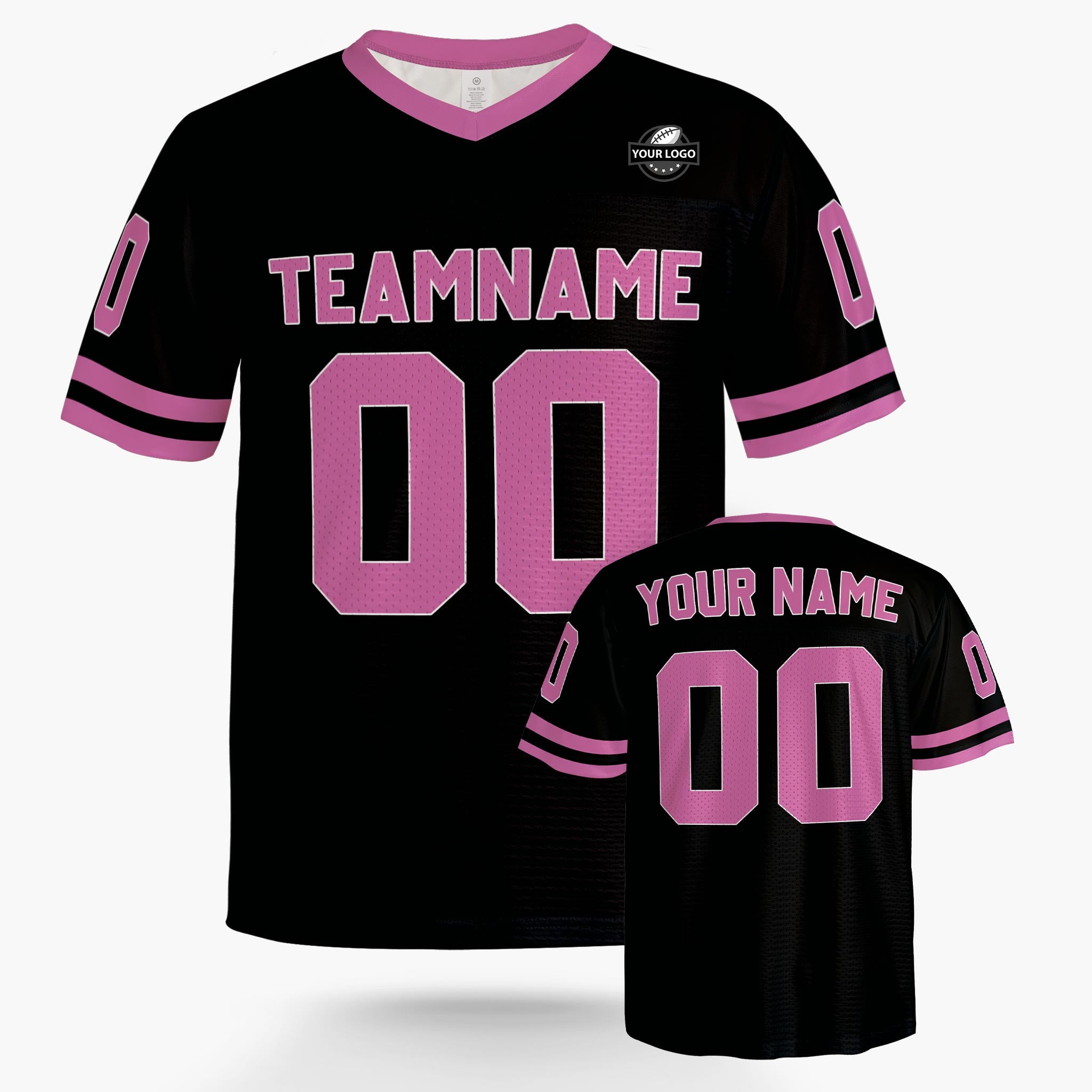 Custom Football Jersey Black and Hot Pink - Design Your Own