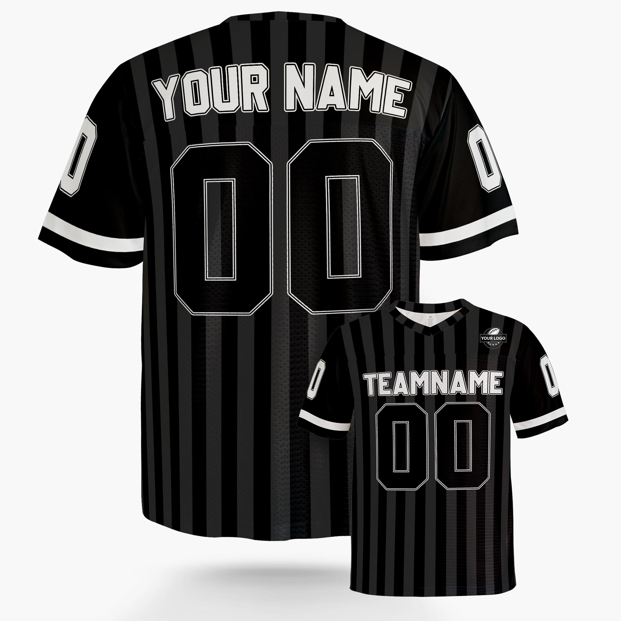 Custom Football Jersey Black and White Striped - Design Your Own