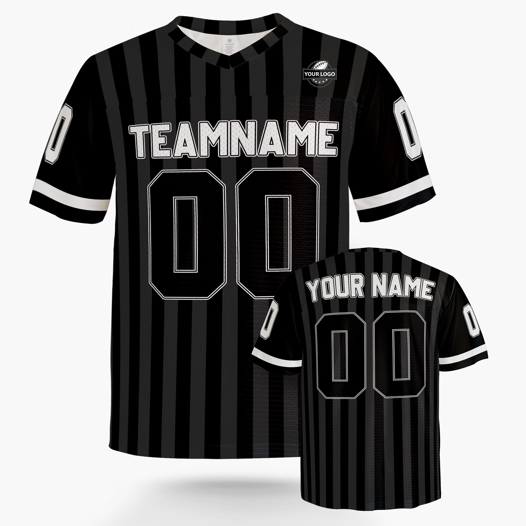 Custom Football Jersey Black and White Striped - Design Your Own