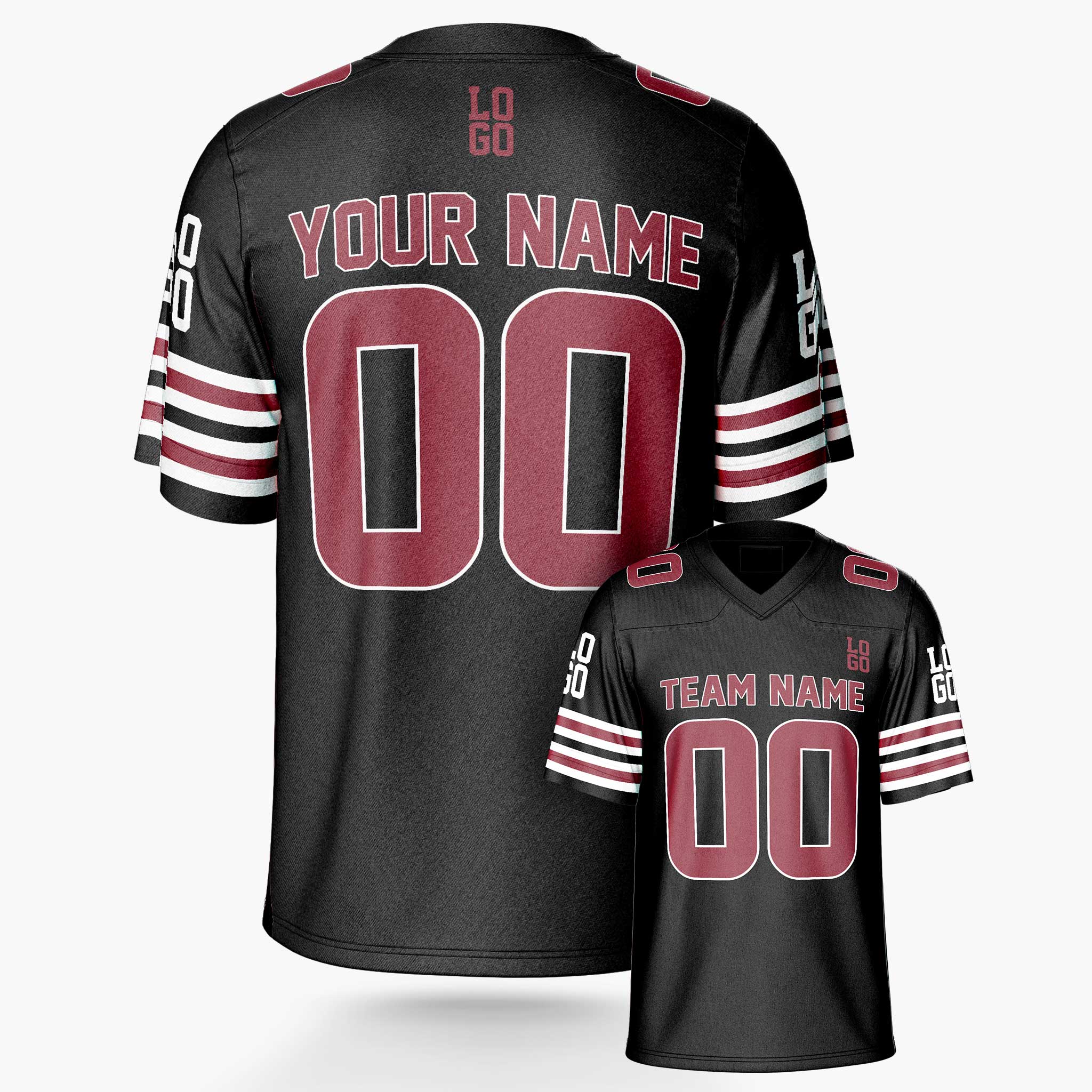 Custom Football Jersey Black and Wine - Design Your Own