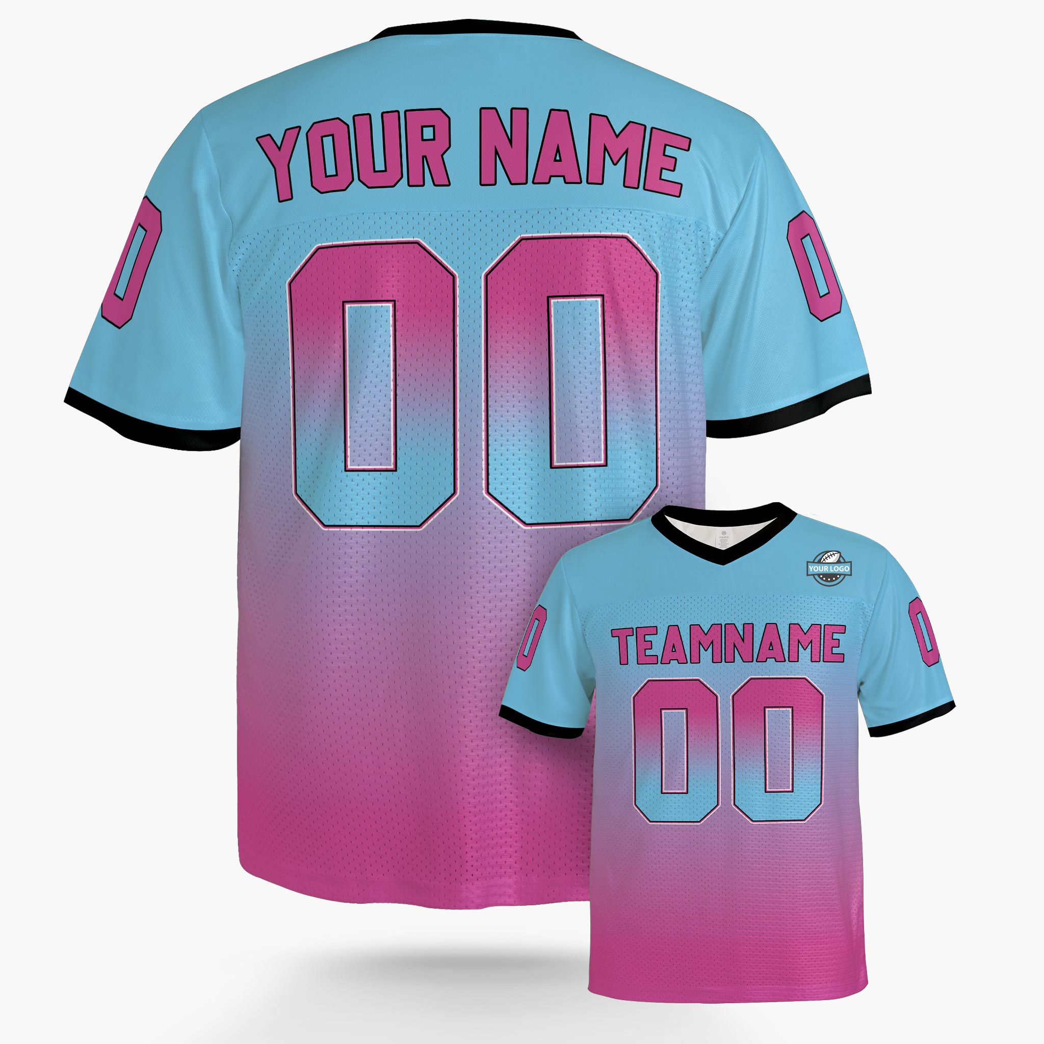 Custom Football Jersey Blue and Pink Gradient - Design Your Own