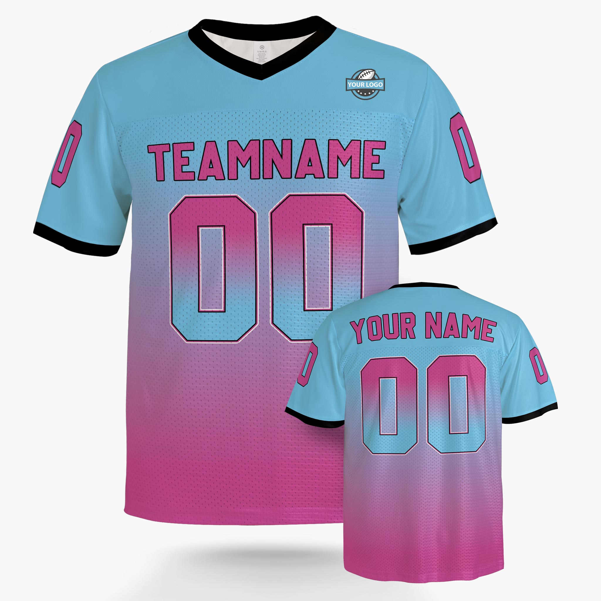 Custom Football Jersey Blue and Pink Gradient - Design Your Own