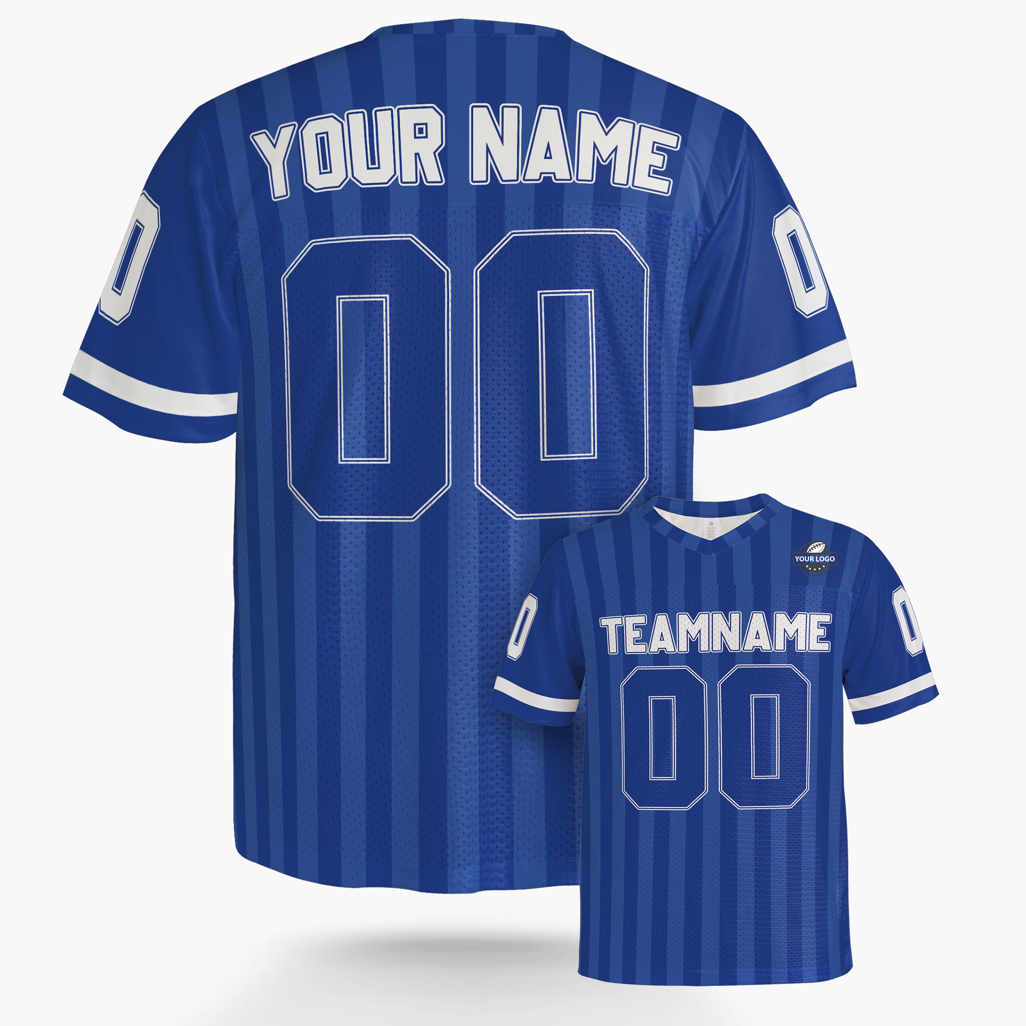 Custom Football Jersey Blue and White Striped - Design Your Own