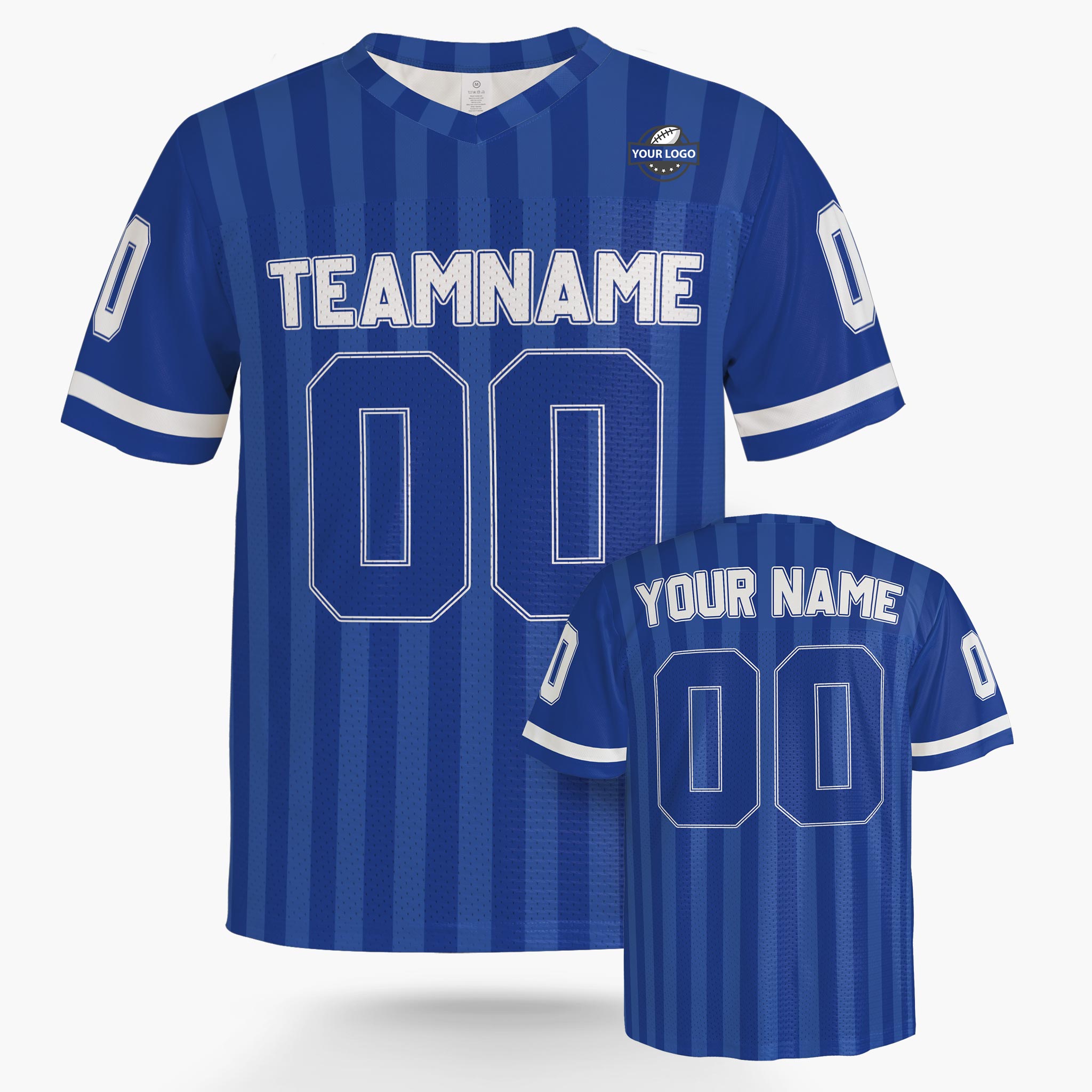 Custom Football Jersey Blue and White Striped - Design Your Own