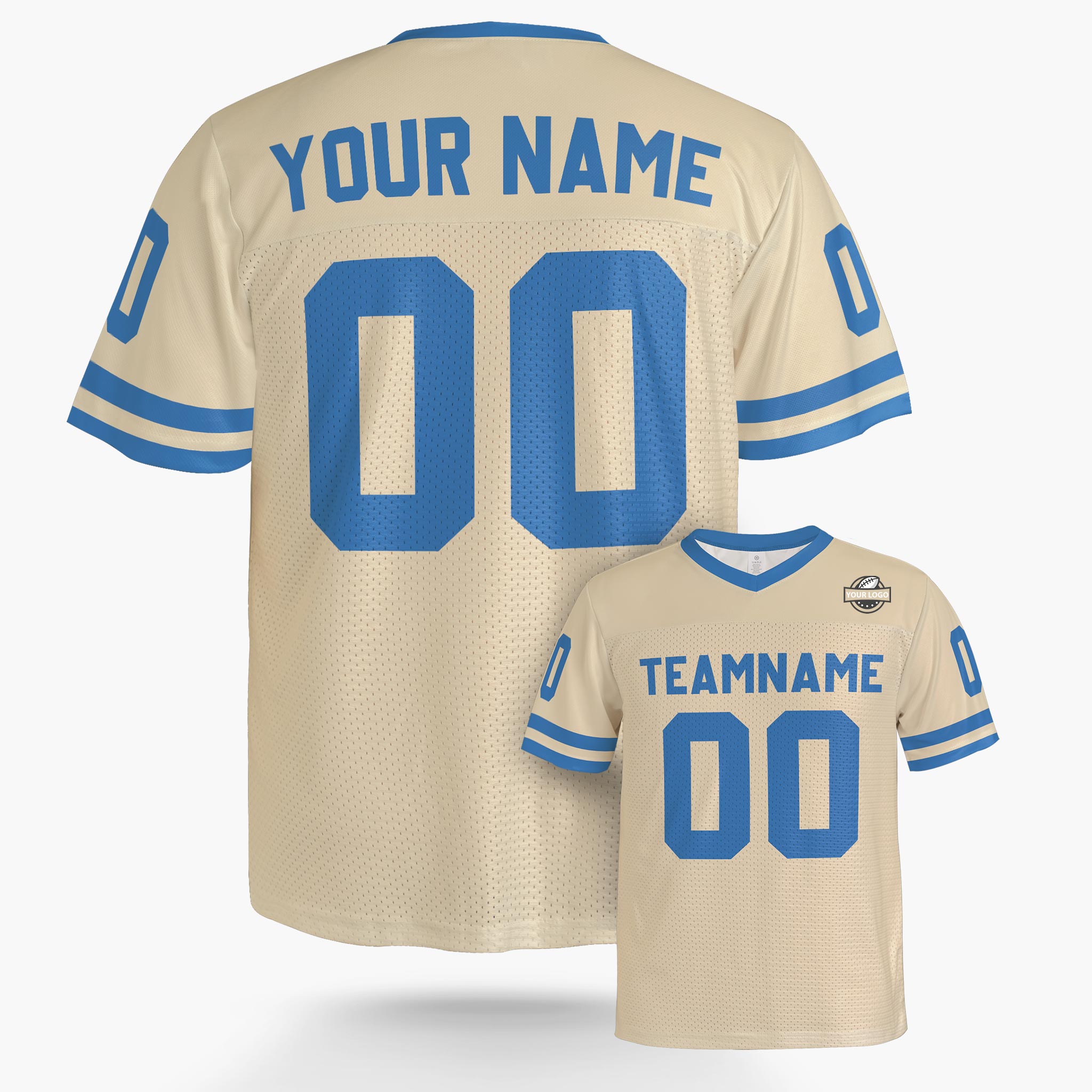 Custom Football Jersey Cream and Blue - Design Your Own
