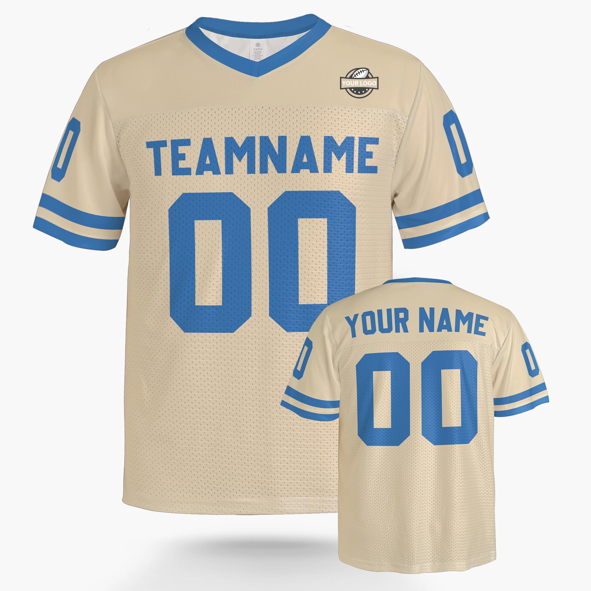 Custom Football Jersey Cream and Blue - Design Your Own