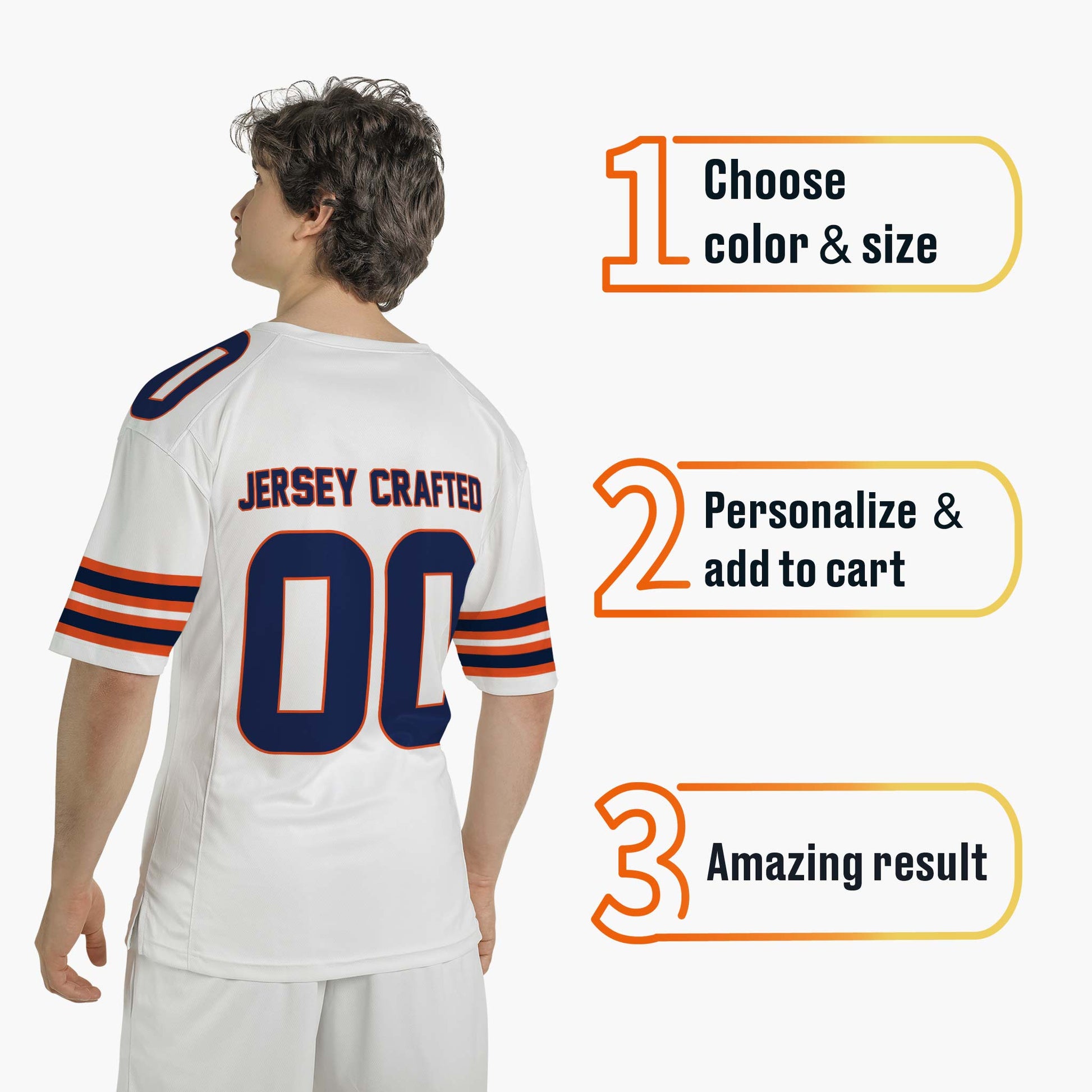 Custom Football Jersey White Navy and Orange - Design Your Own