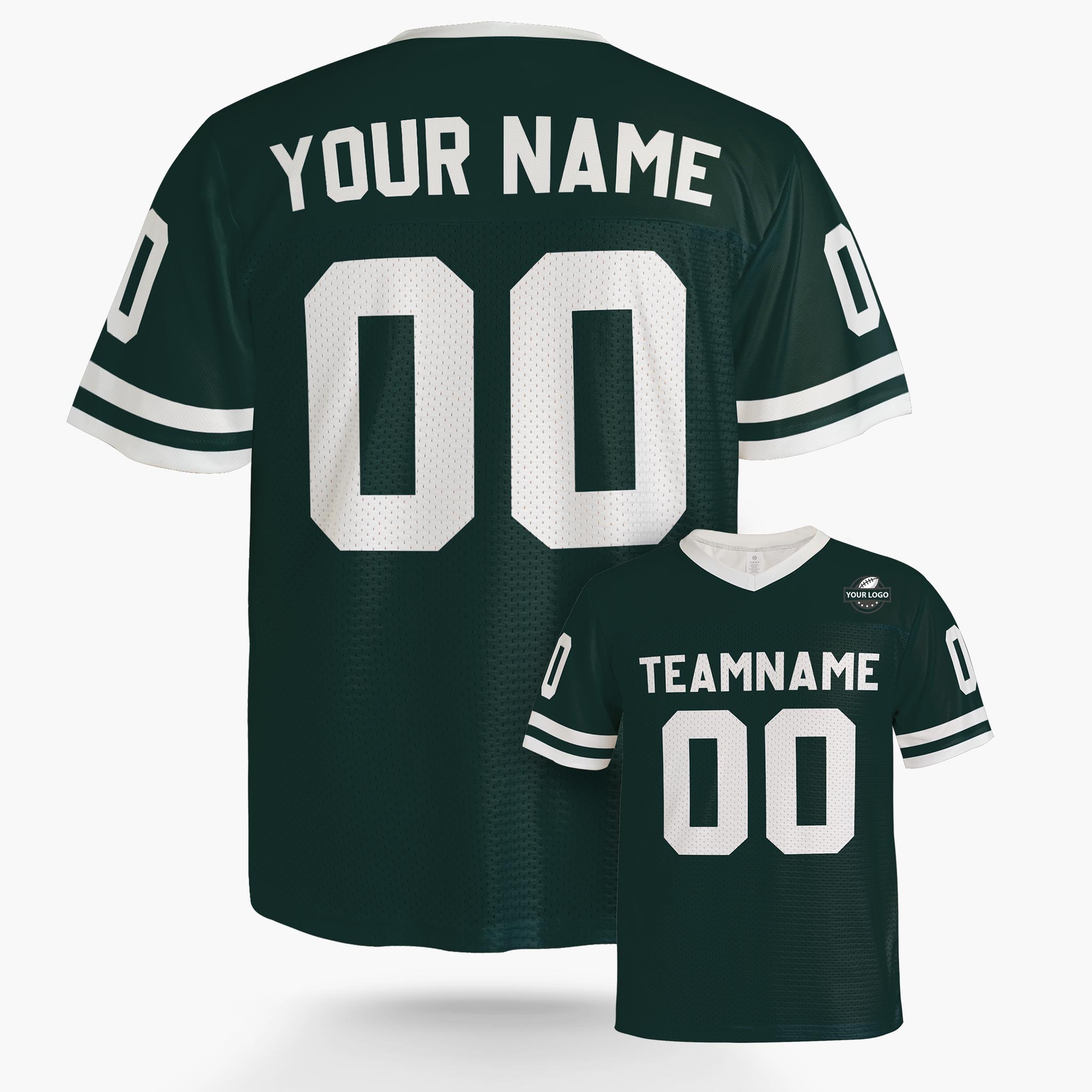 Custom Football Jersey Dark Green and White - Design Your Own