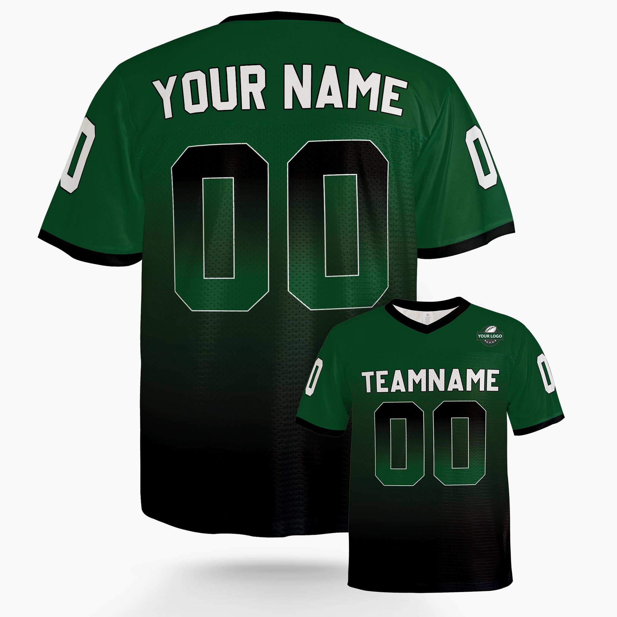 Custom Football Jersey Green and Black Gradient - Design Your Own